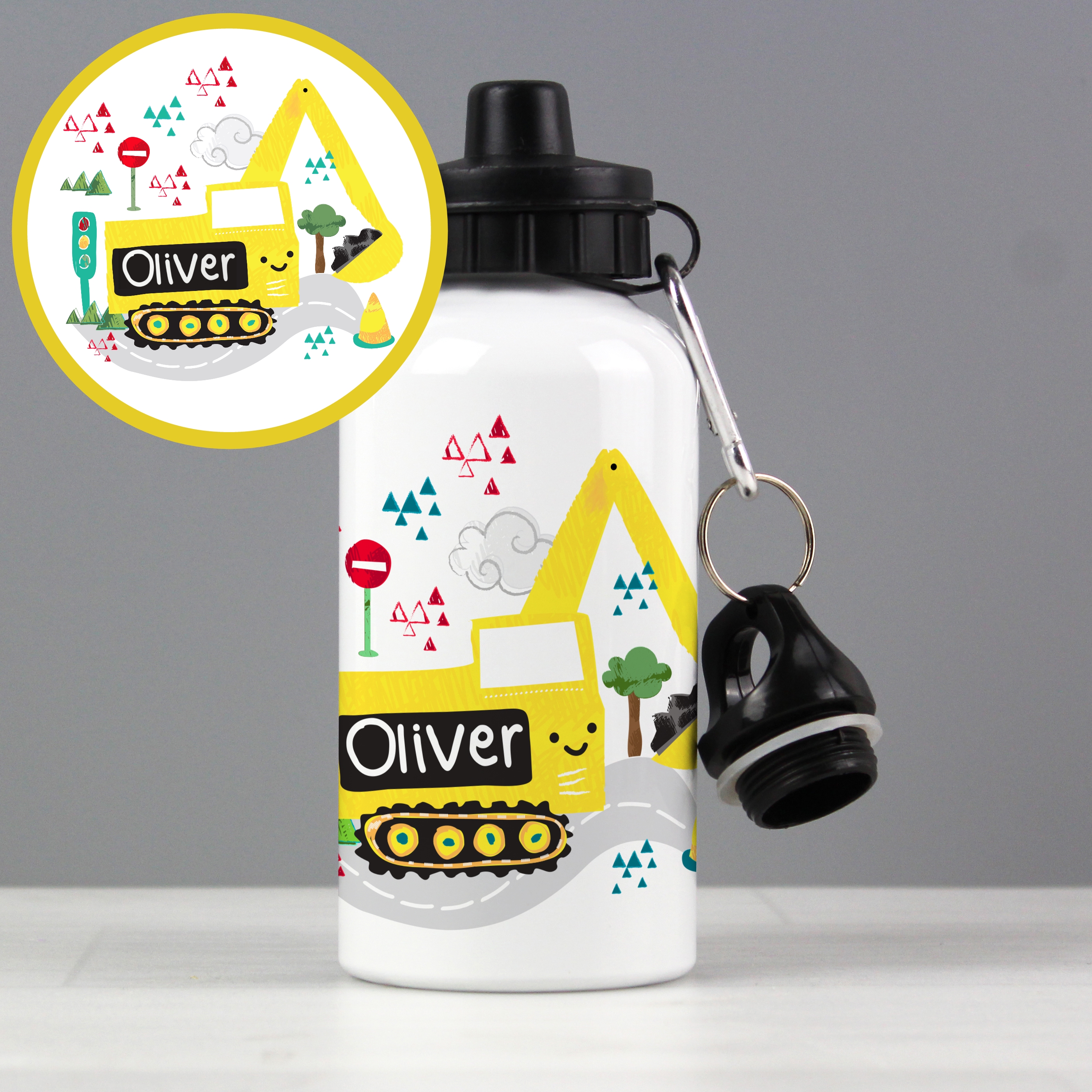 Personalised Digger Water Bottle for Kids | 400ml Aluminium