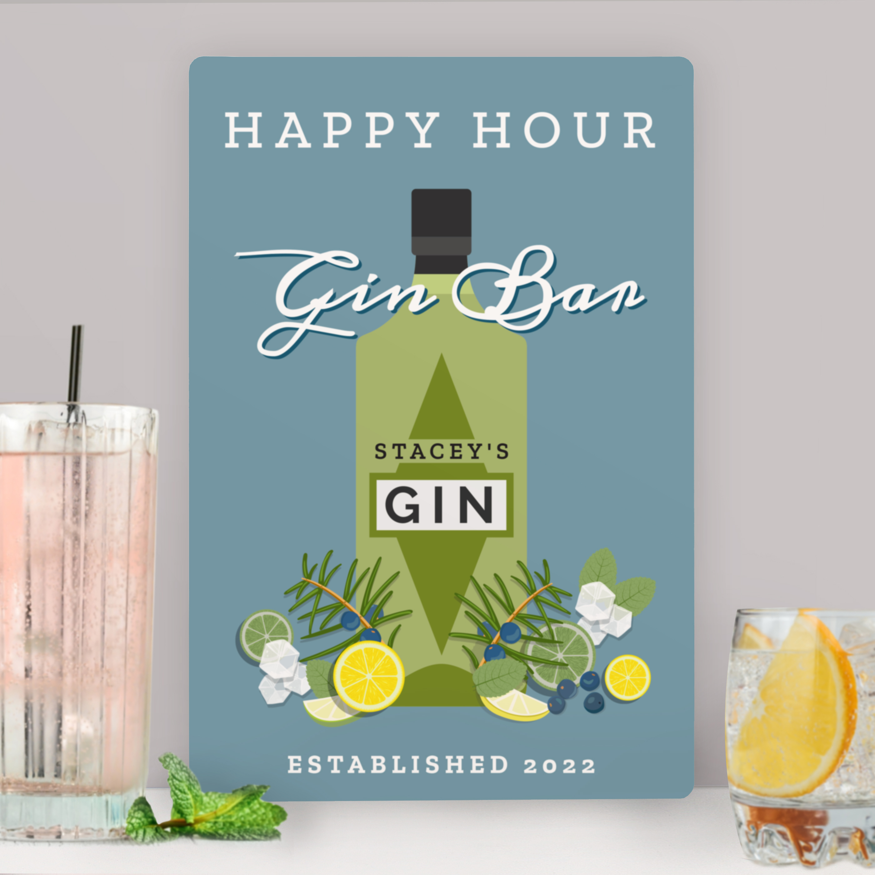 Personalised Gin Bar Metal Sign | Custom Aluminium Wall Decor