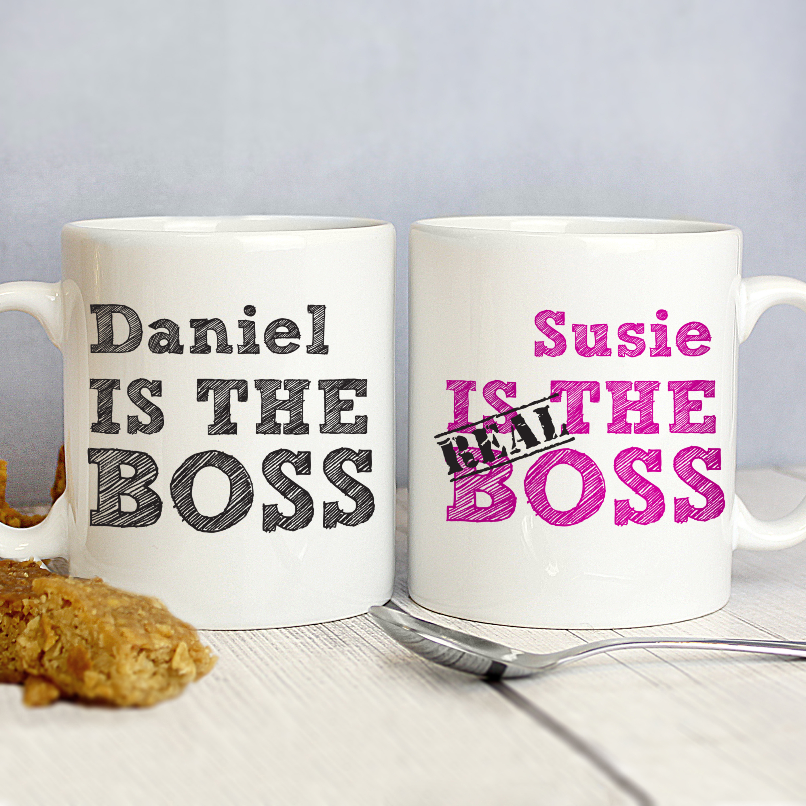 Personalised 'The Real Boss' Mug Set | Couple Gift