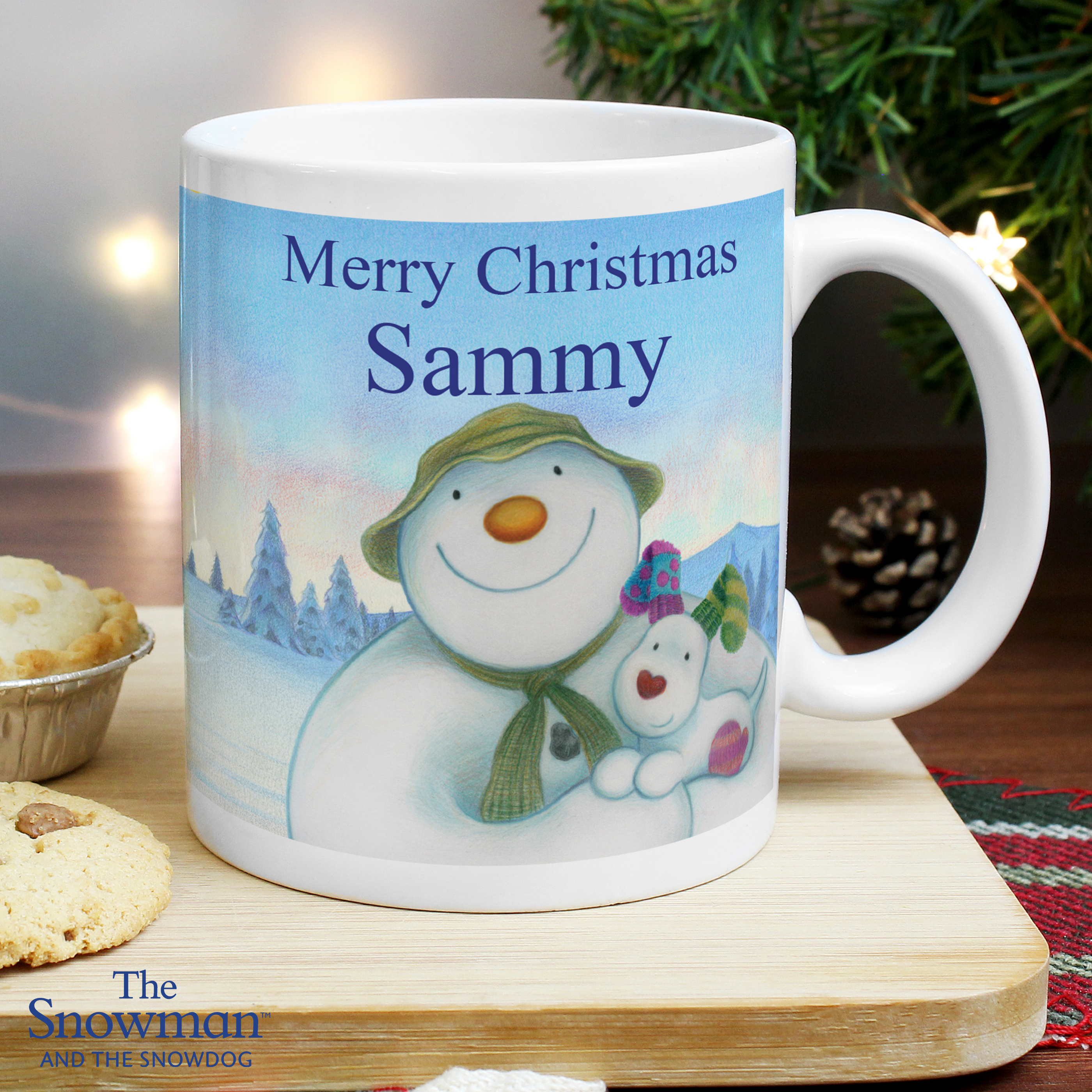 Personalised Snowman and Snowdog Christmas Mug