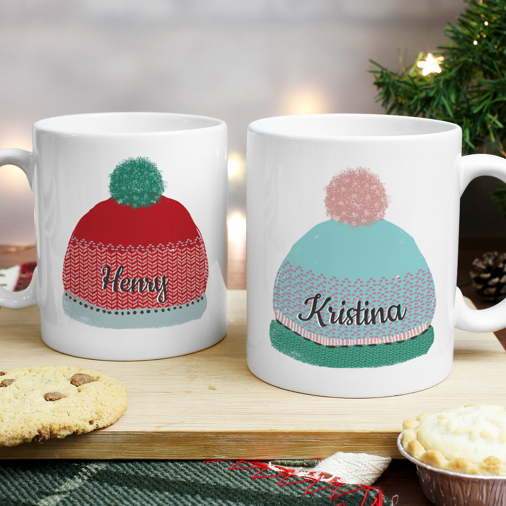 Personalised Woolly Hats Mug Set for Couples