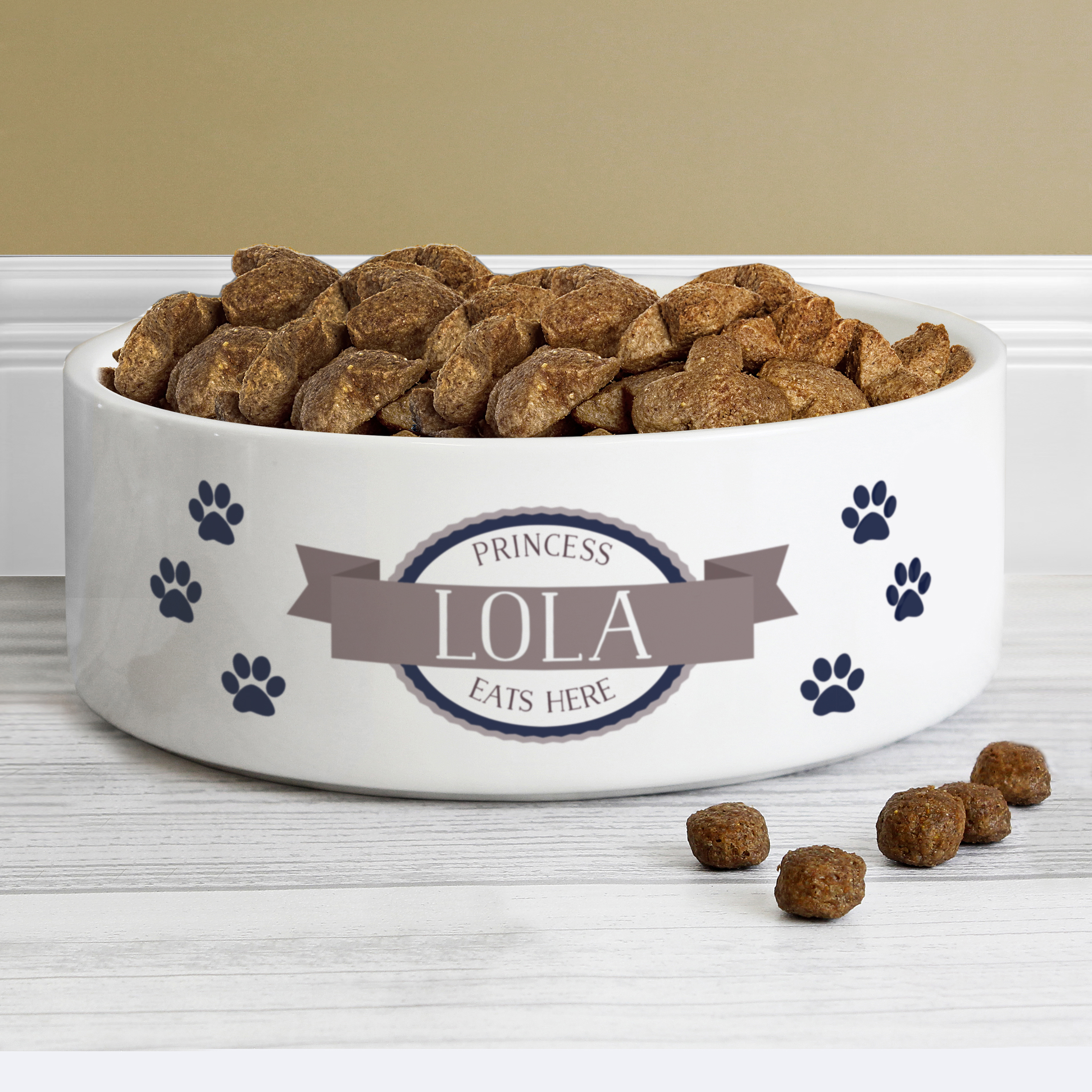 Personalised Blue Paws Ceramic Pet Bowl - Medium