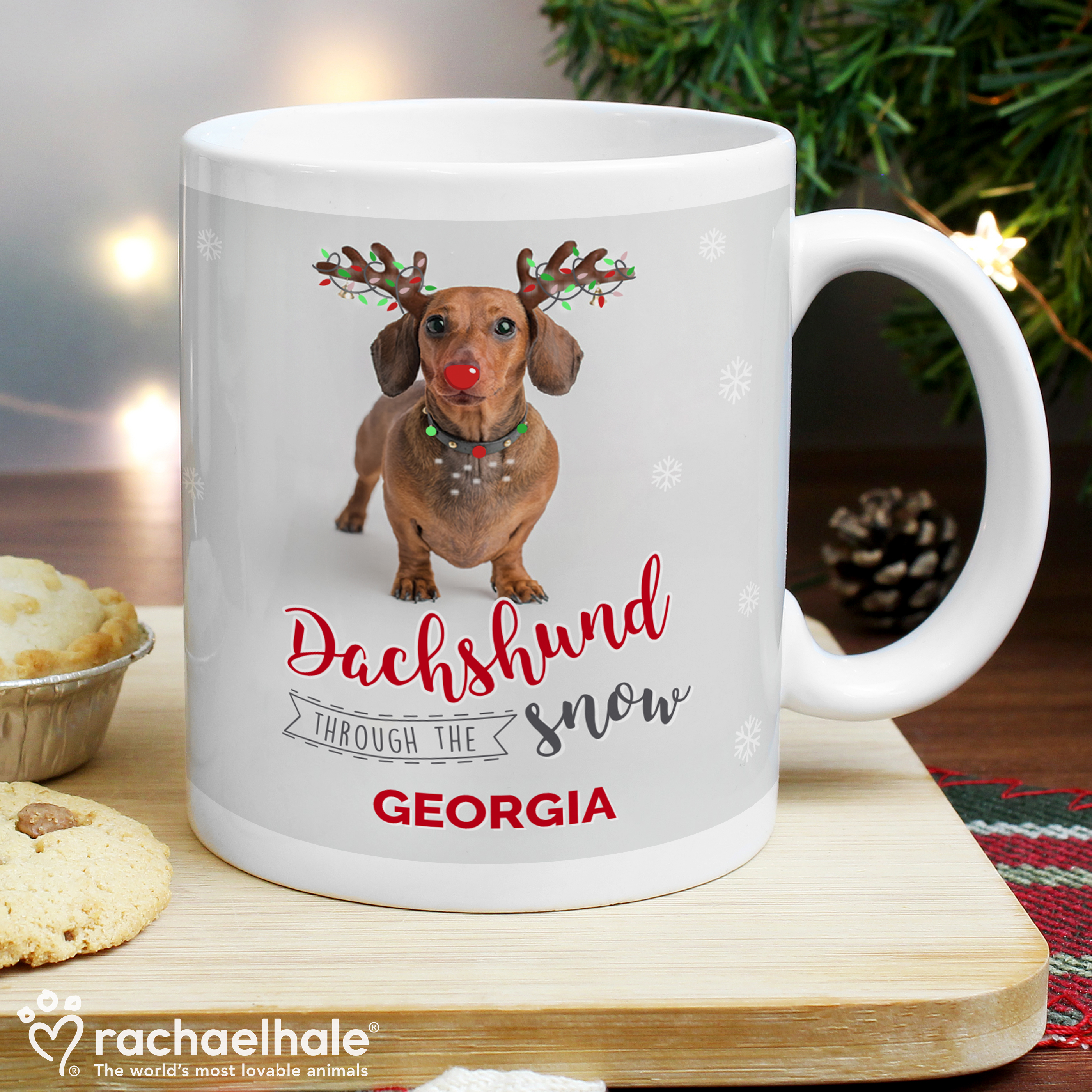 Personalised Christmas Dachshund Through the Snow Mug