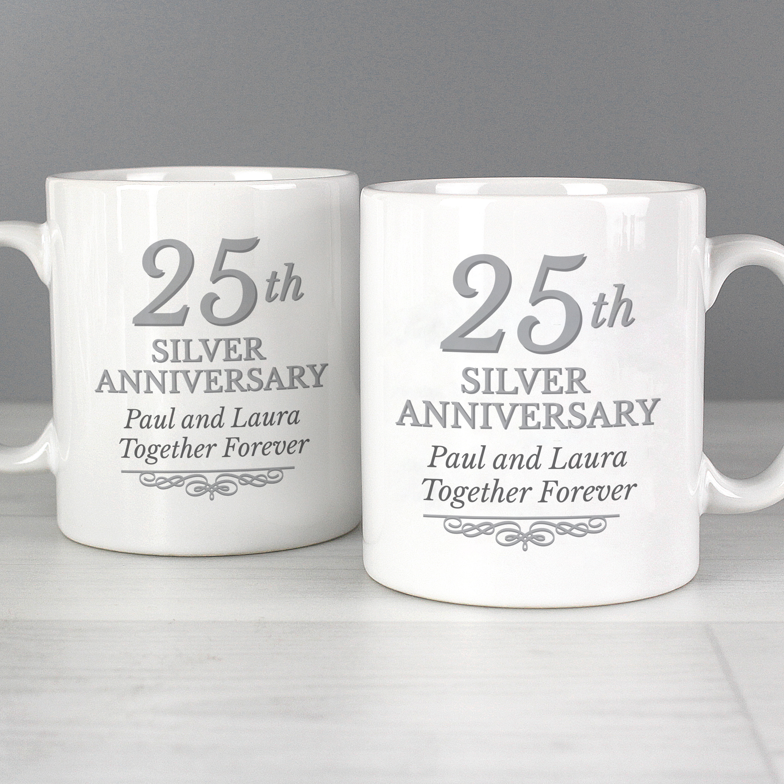 Personalised Silver Anniversary Mug Set - 25th Wedding Gift