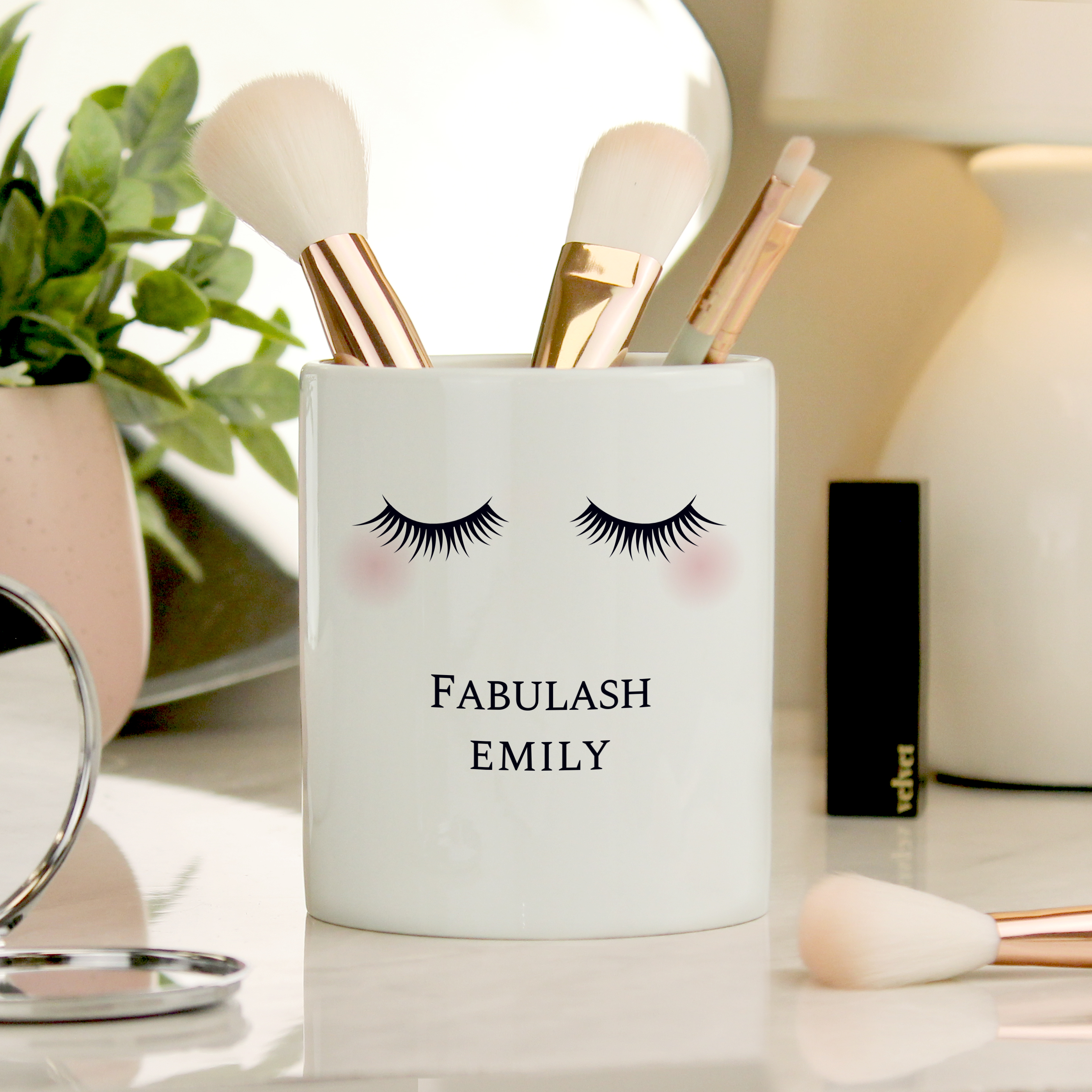 Personalised Eyelashes Ceramic Pot for Makeup Brushes