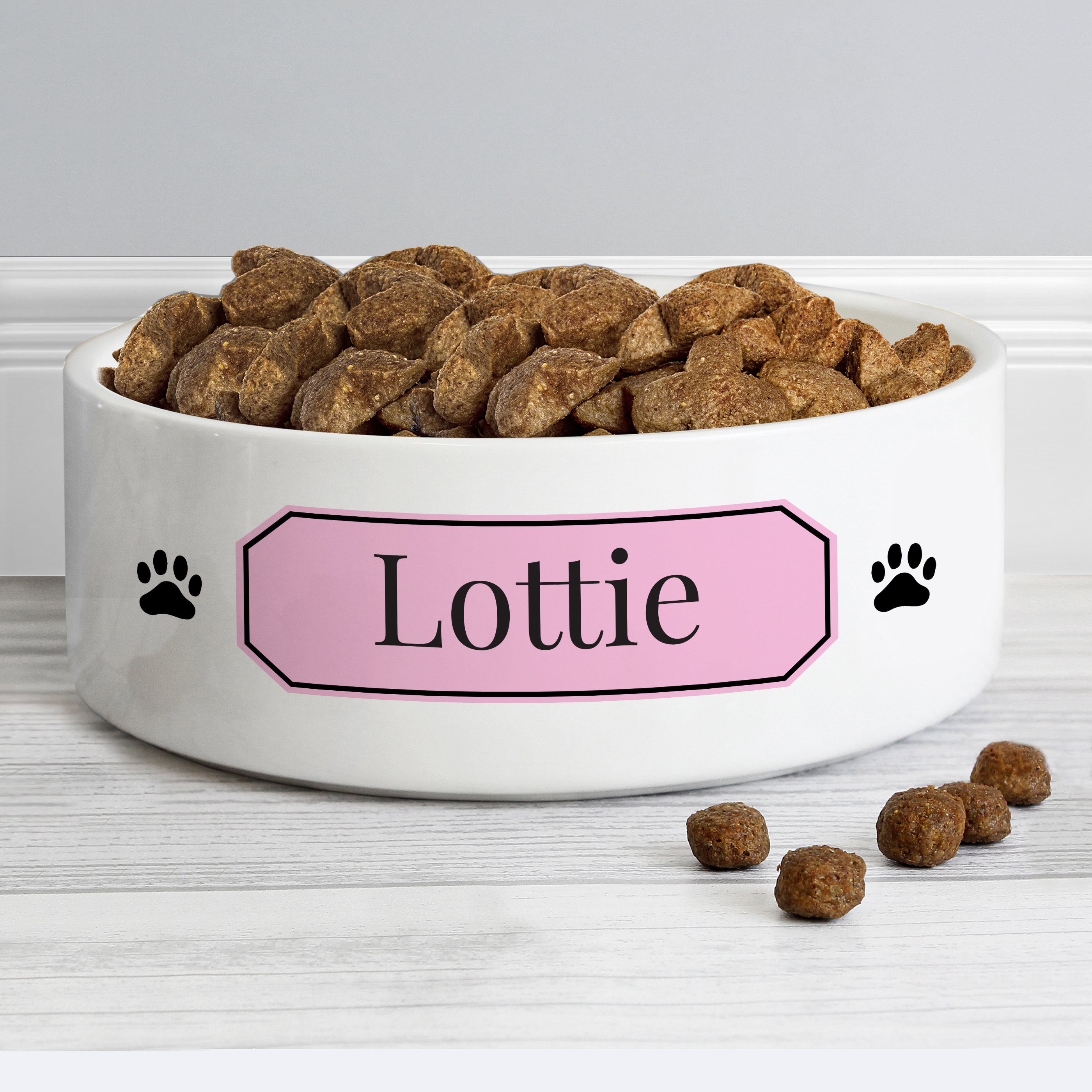 Personalised Pink Plaque Pet Bowl – 15cm Ceramic