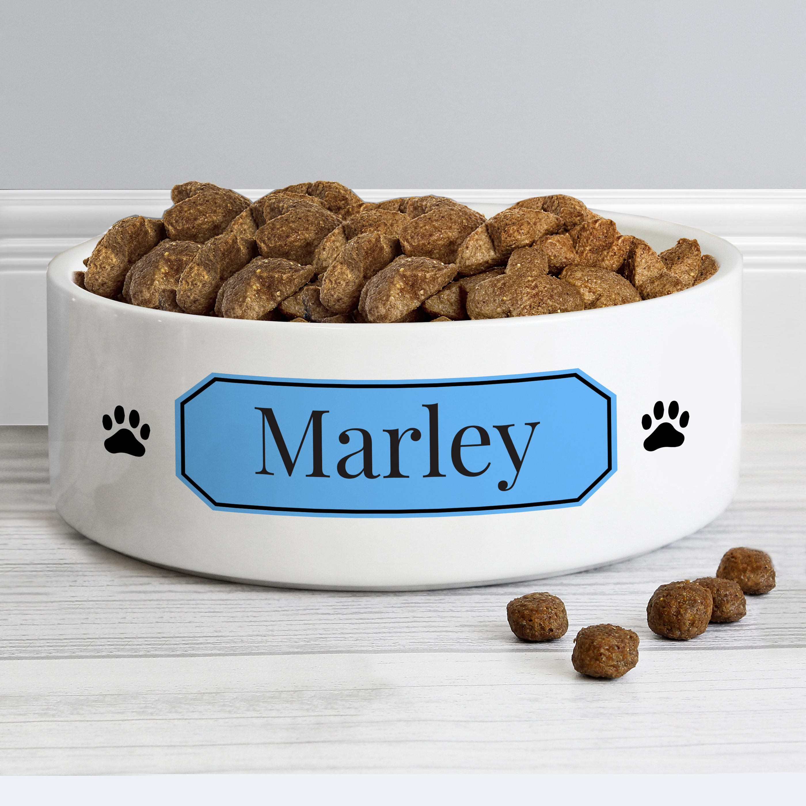 Personalised Blue Plaque Pet Bowl – 15cm Ceramic