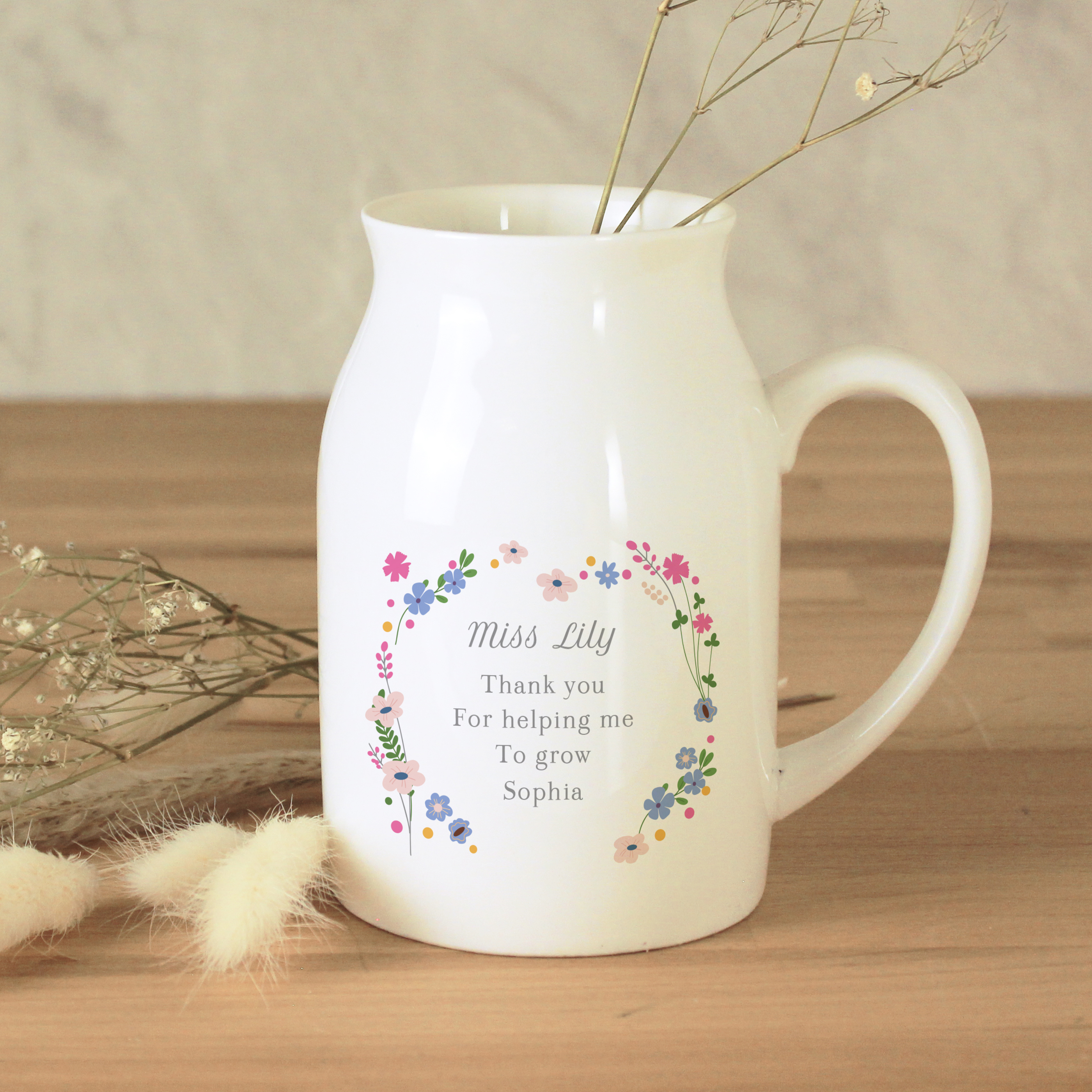 Personalised Floral Flower Jug | Custom Ceramic Display Vase