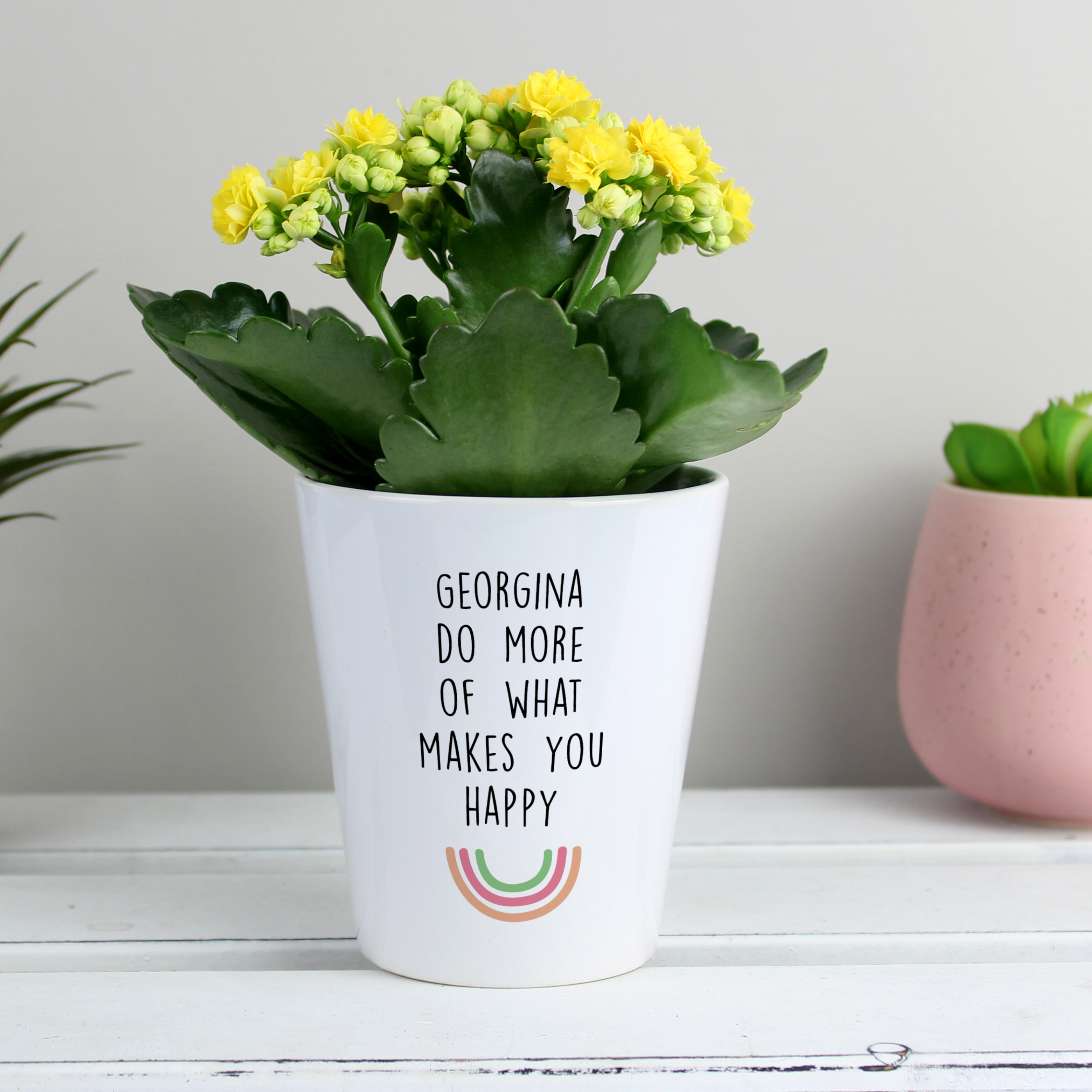 Personalised Rainbow Plant Pot | Custom Ceramic Planter Gift