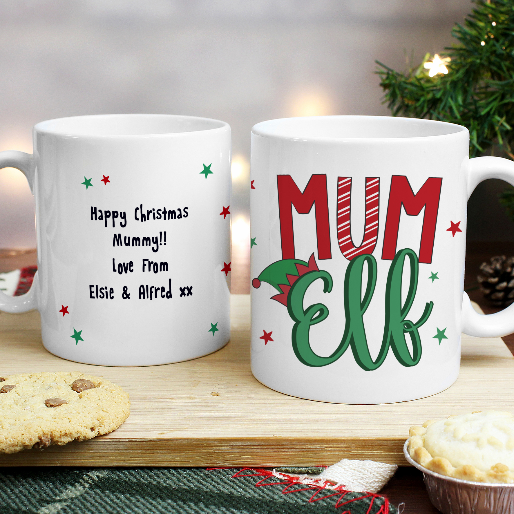 Personalised Mum Elf Christmas Mug | Festive Ceramic Gift