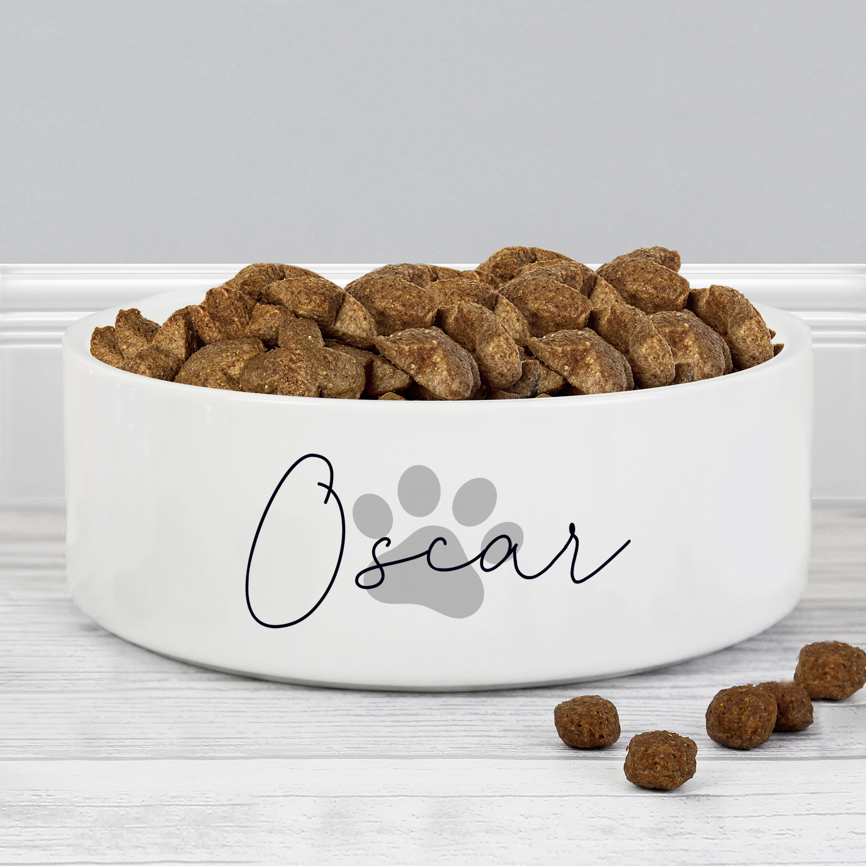 Personalised Grey Paw Print Ceramic Pet Bowl
