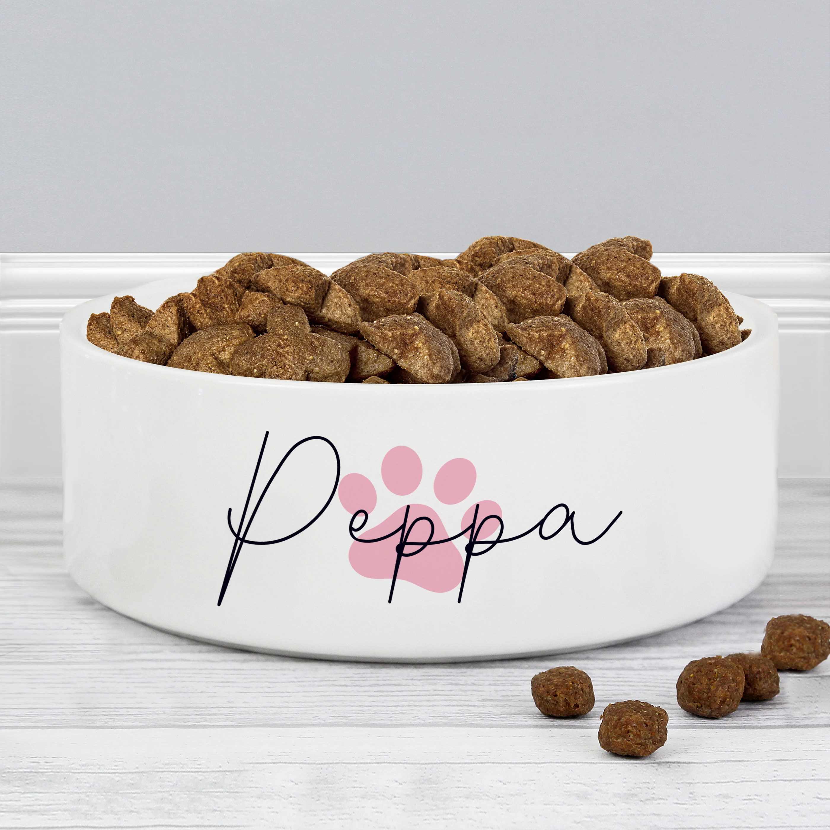 Personalised Pink Paw Print Pet Bowl - Custom Name