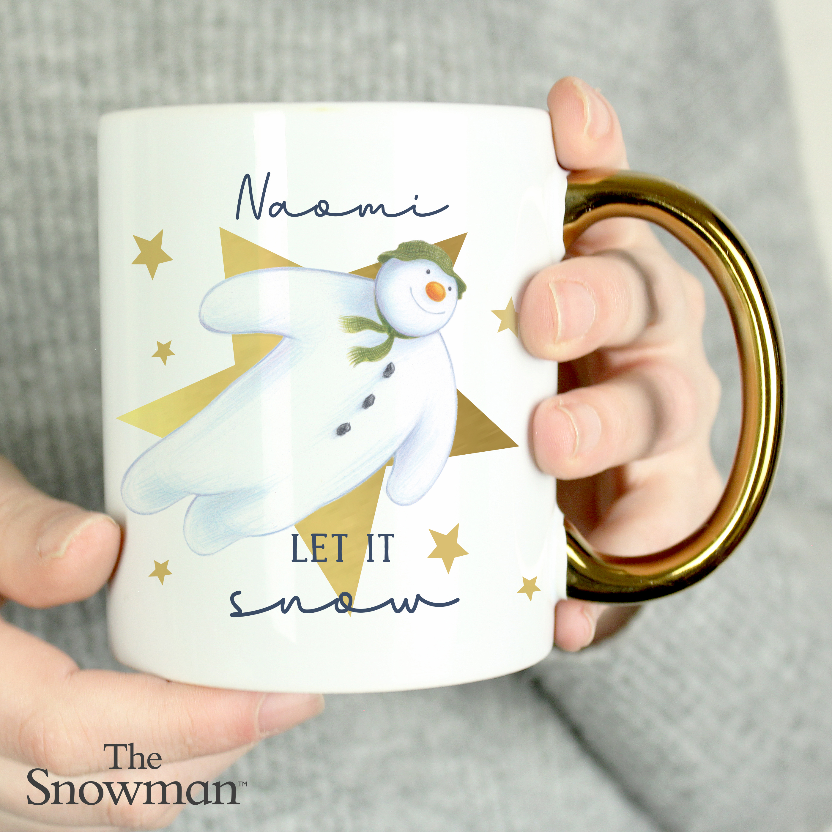 Personalised The Snowman Let It Snow Gold Handled Mug