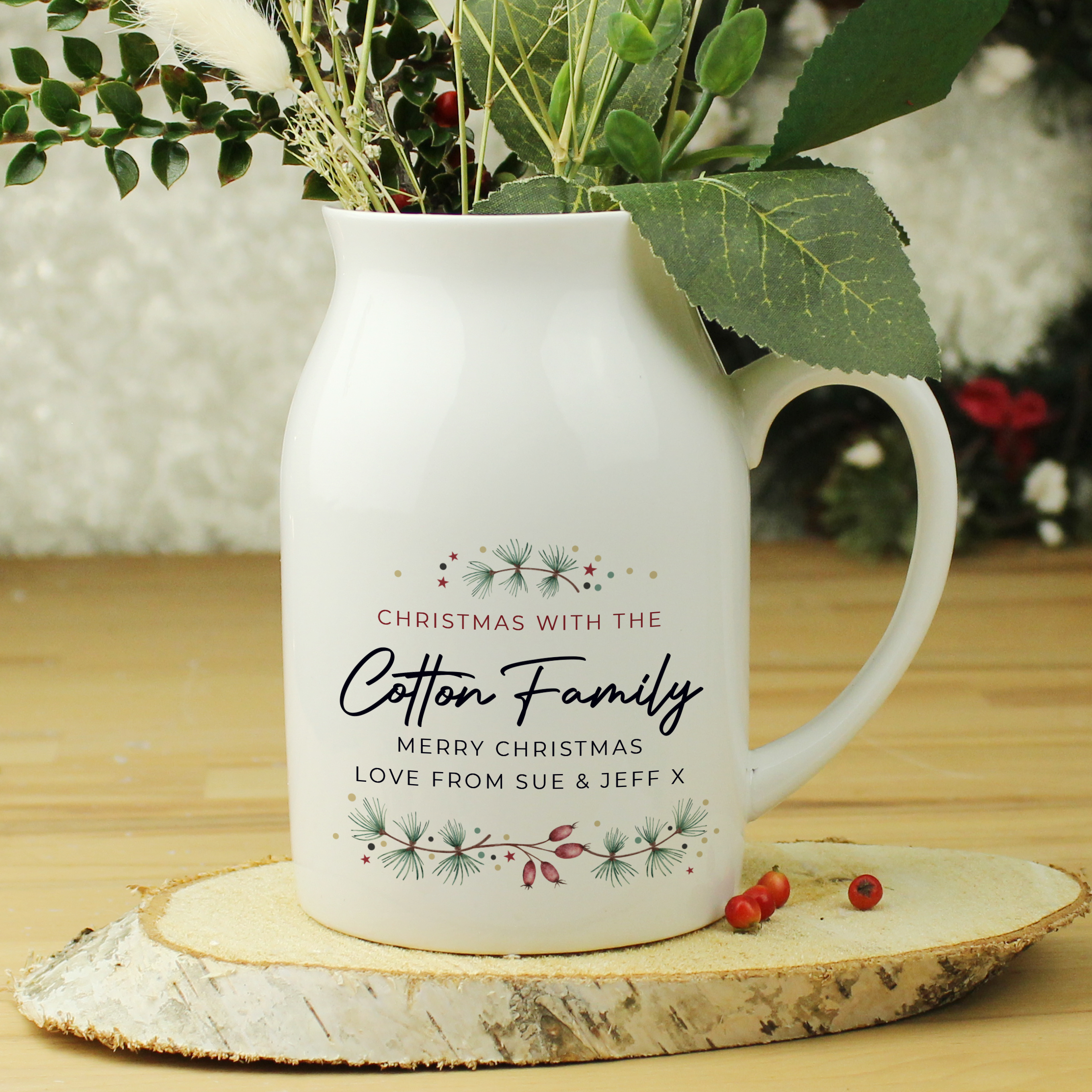 Personalised Christmas Flower Jug | Custom Ceramic Christmas Vase