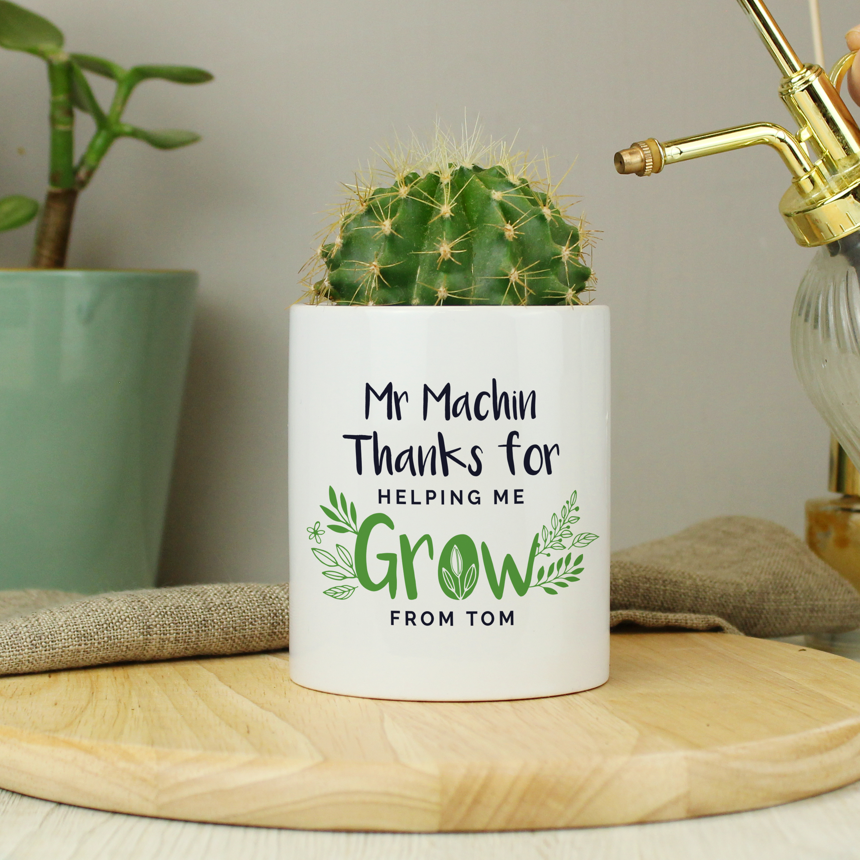 Personalised Teacher Storage Pot - Thanks For Helping Me Grow Ceramic