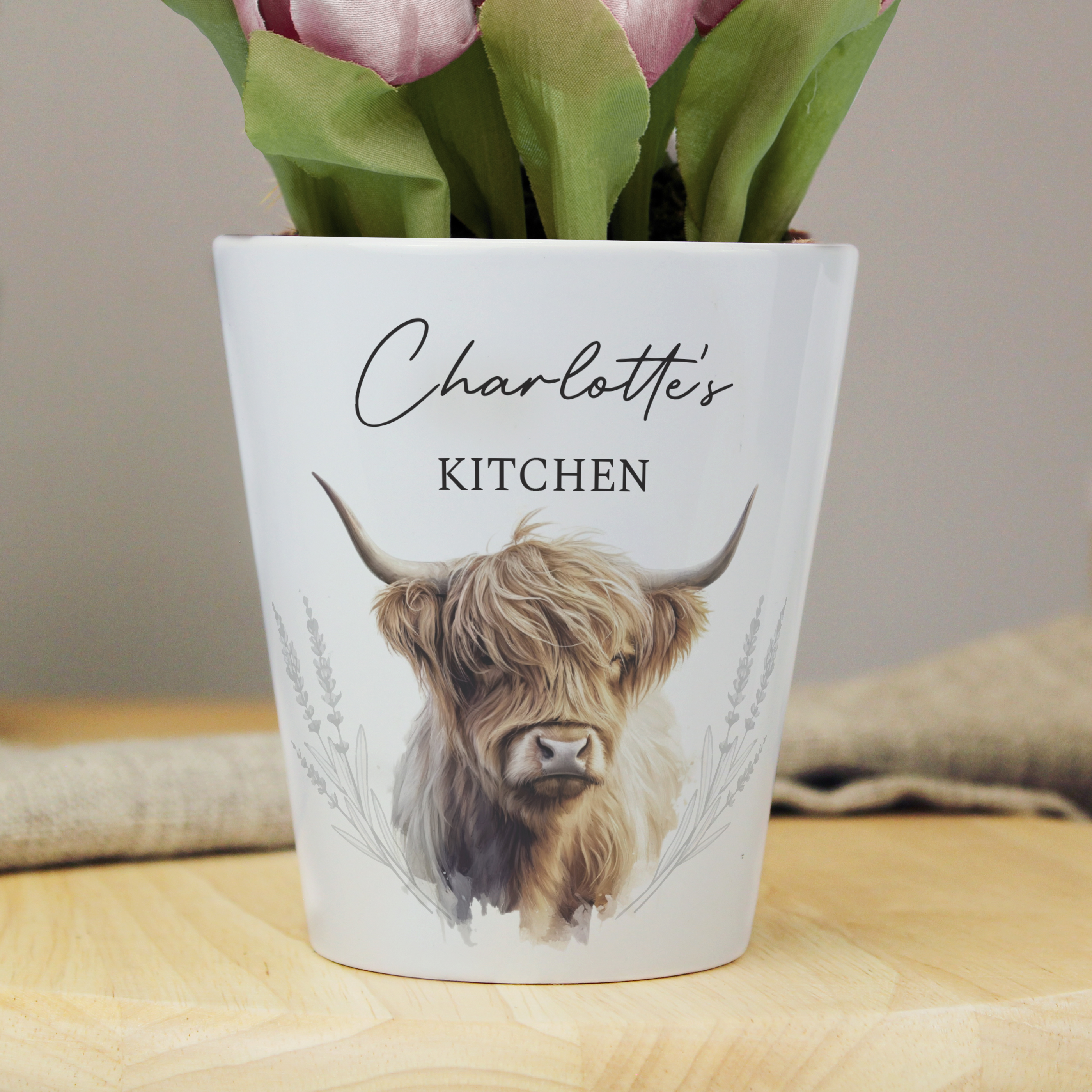 Personalised Highland Cow Plant Pot | Custom Ceramic Planter