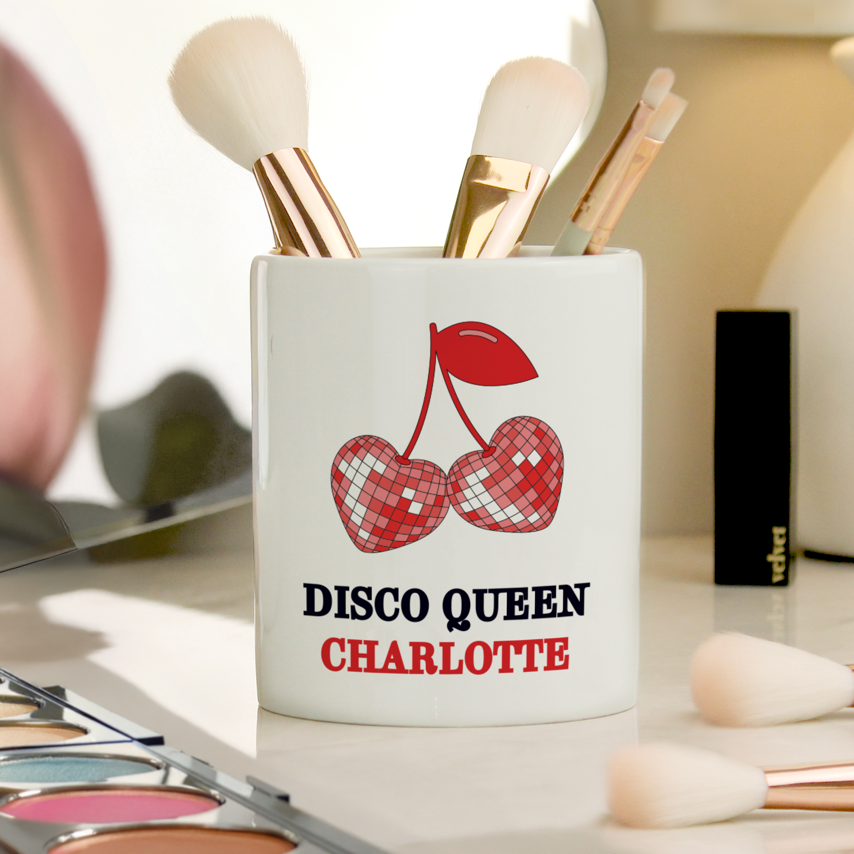Personalised Cherry Makeup Brush Holder - Ceramic Vanity Organiser