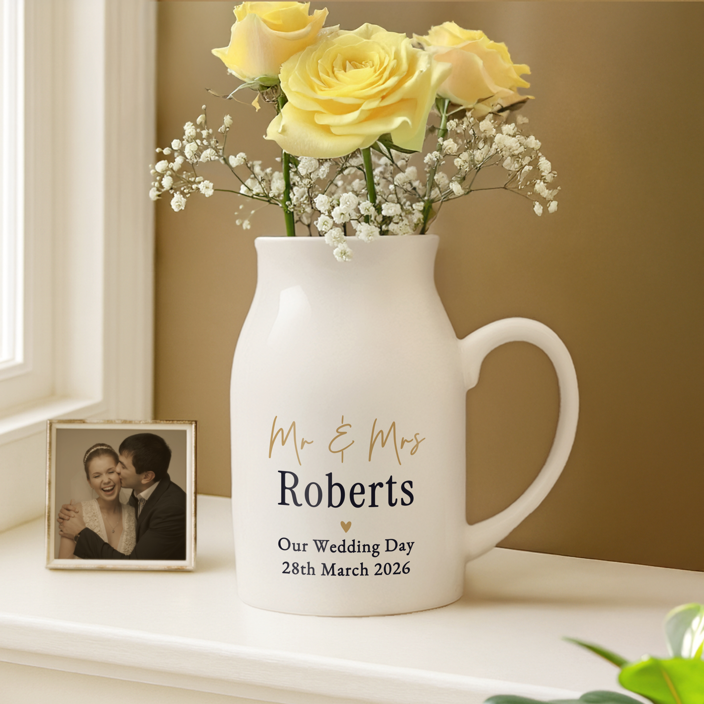 Personalised Black & Gold Free Text Jug Vase | Custom Gift