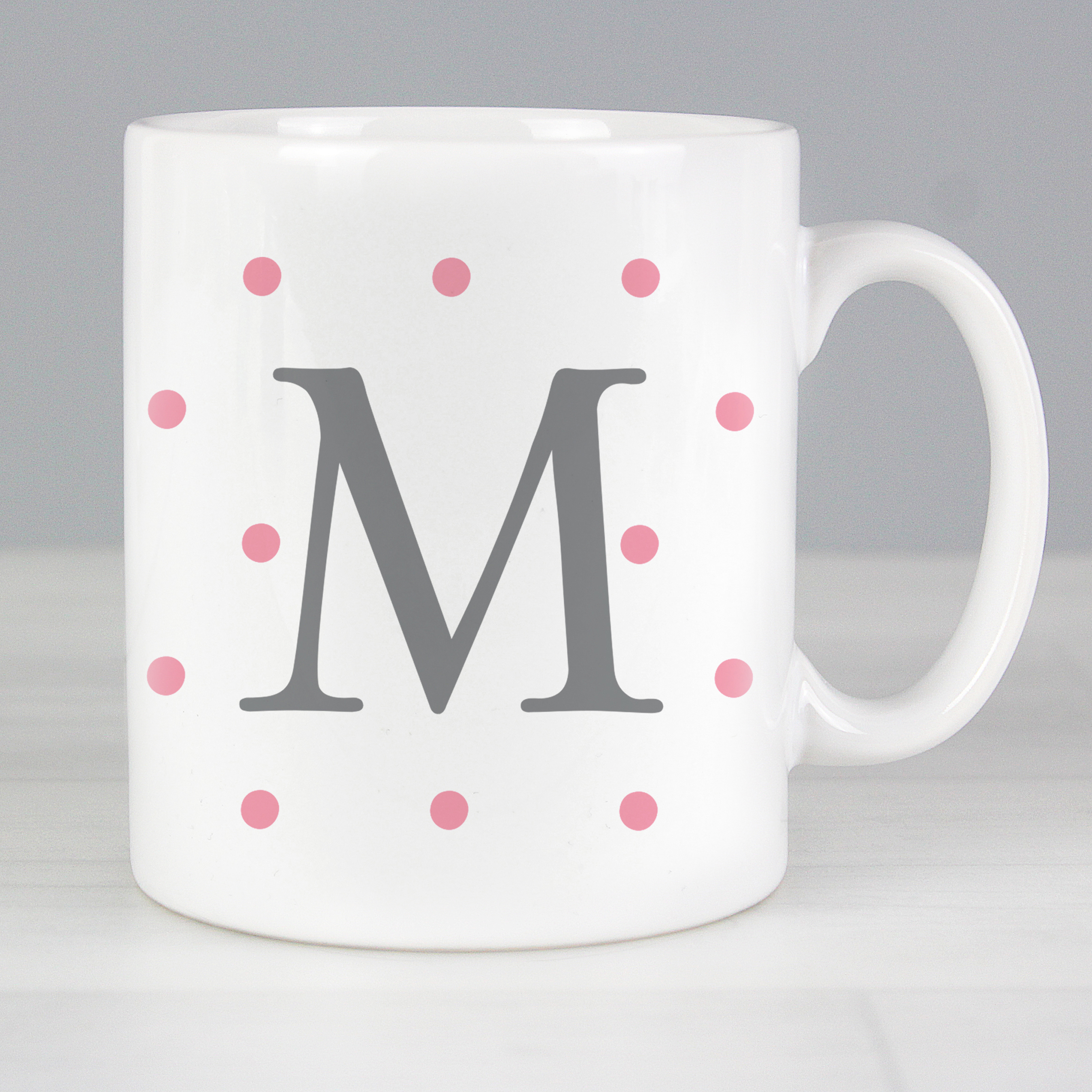 Personalised Pink Spot Mug with Initial & Message