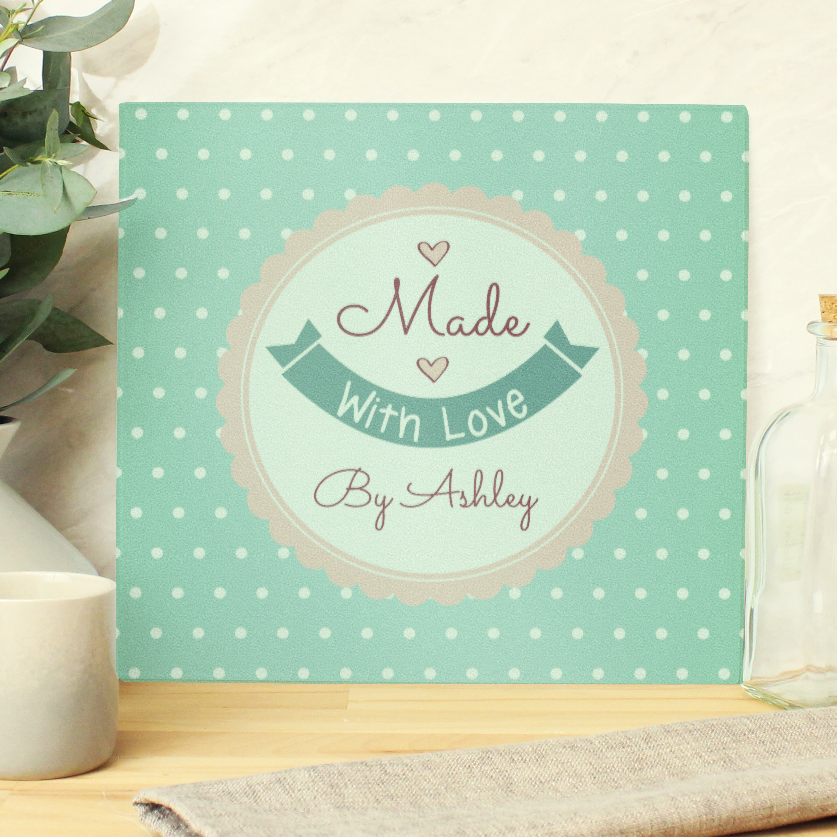 Personalised Made with Love Glass Chopping Board | Custom Kitchen Gift