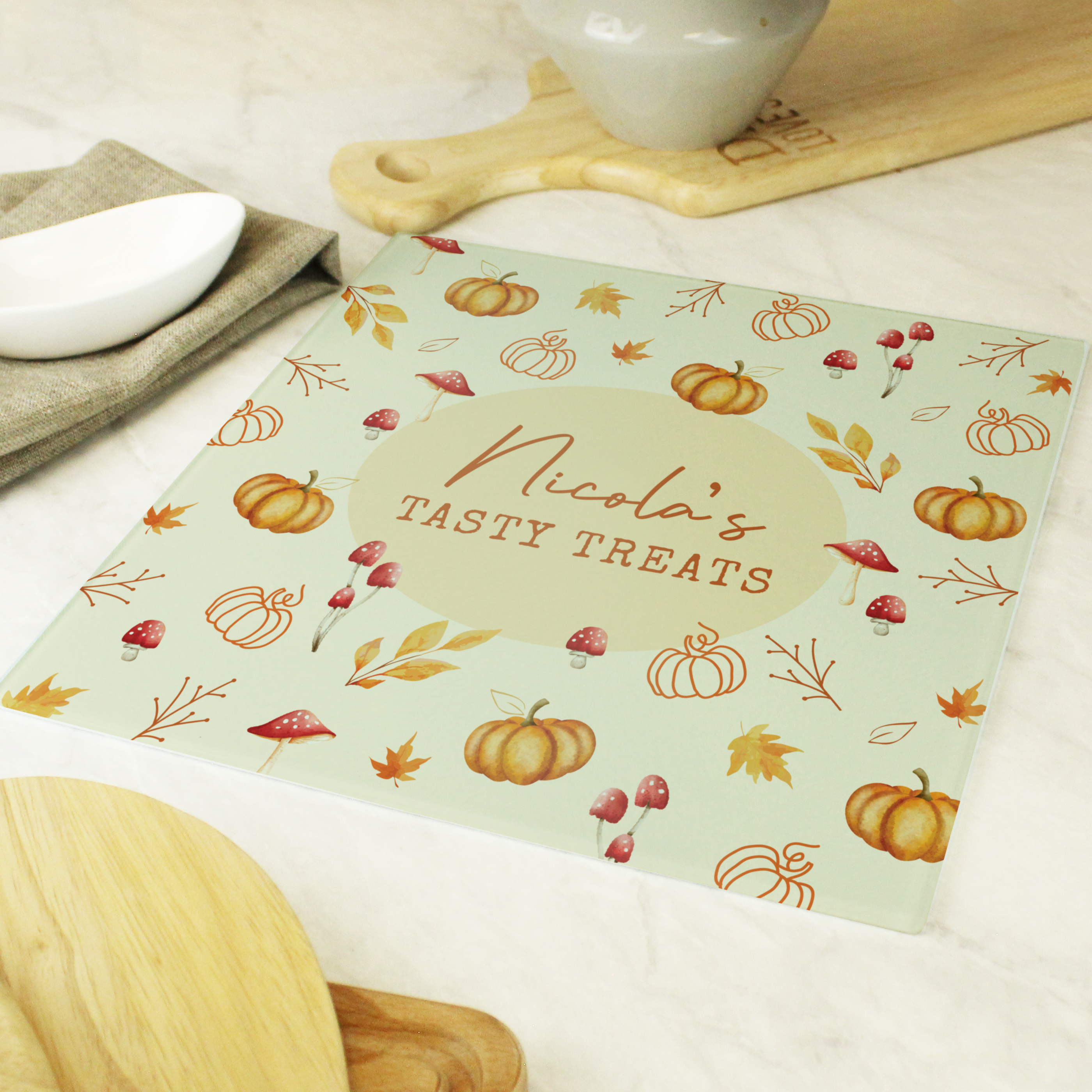 Personalised Pumpkin Glass Chopping Board | Autumn Kitchen Gift