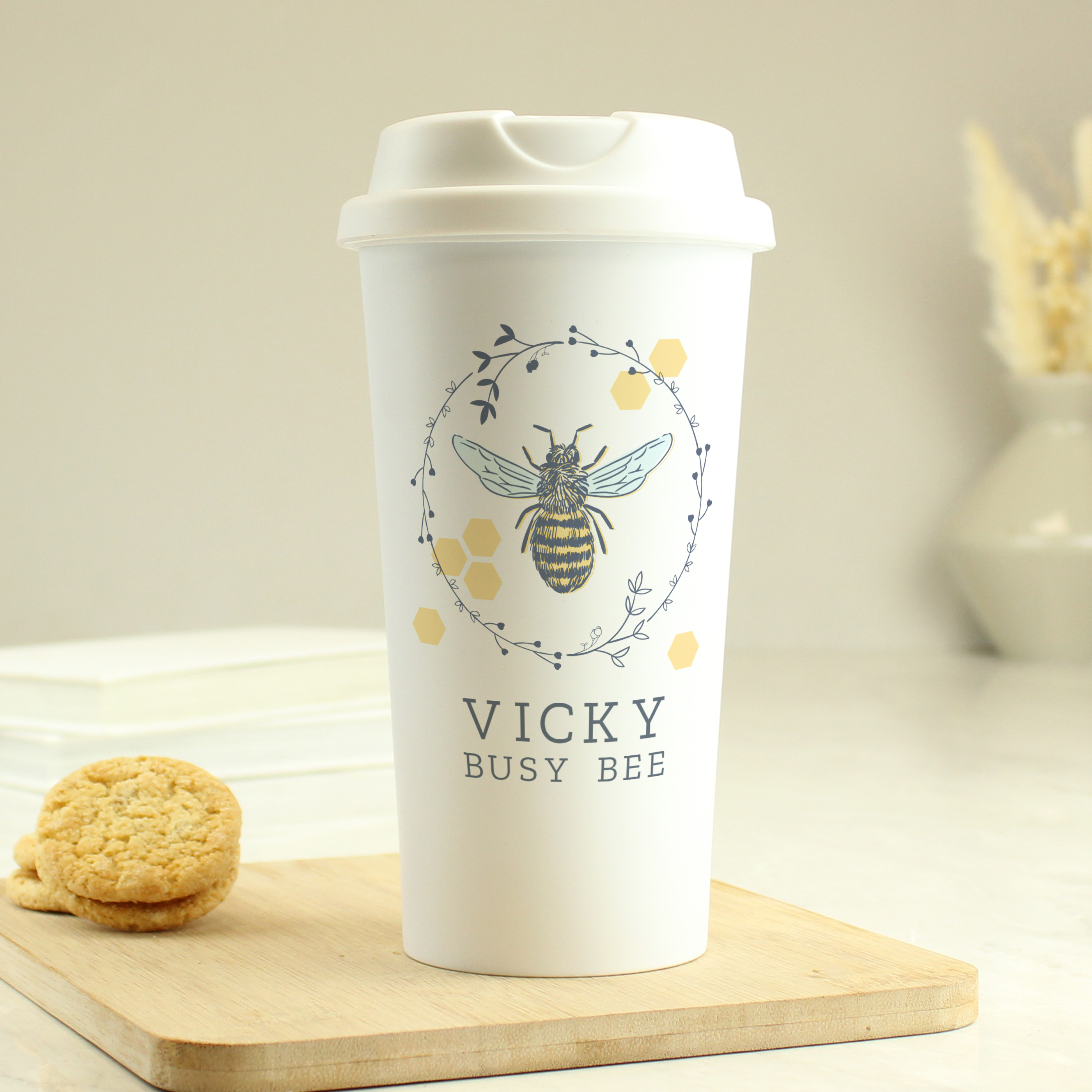 Personalised Bee Travel Mug | Custom Insulated Thermal Cup