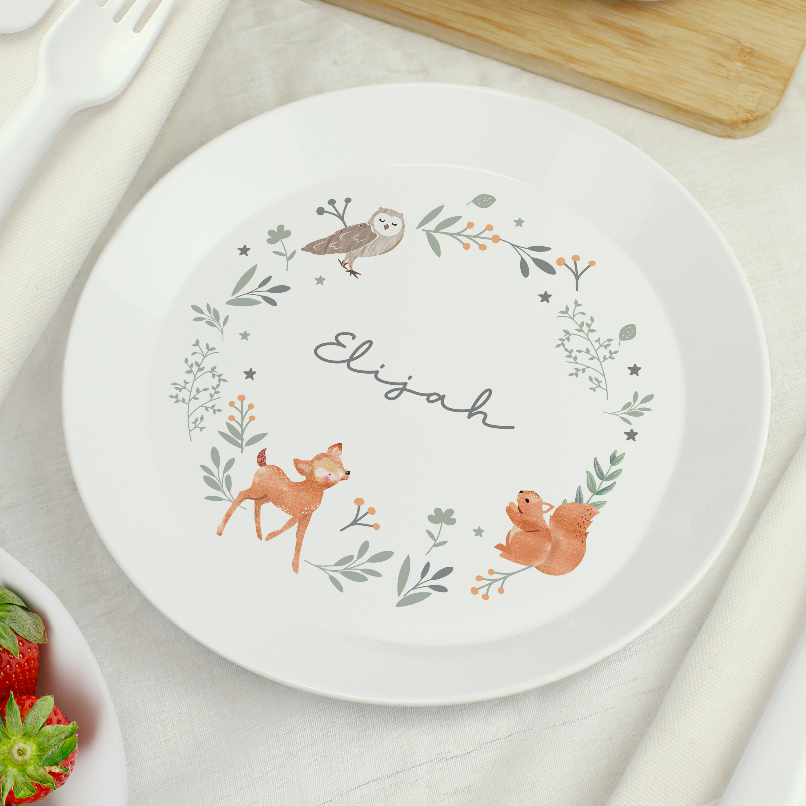 Personalised Woodland Animals Children's Plate | Custom Name