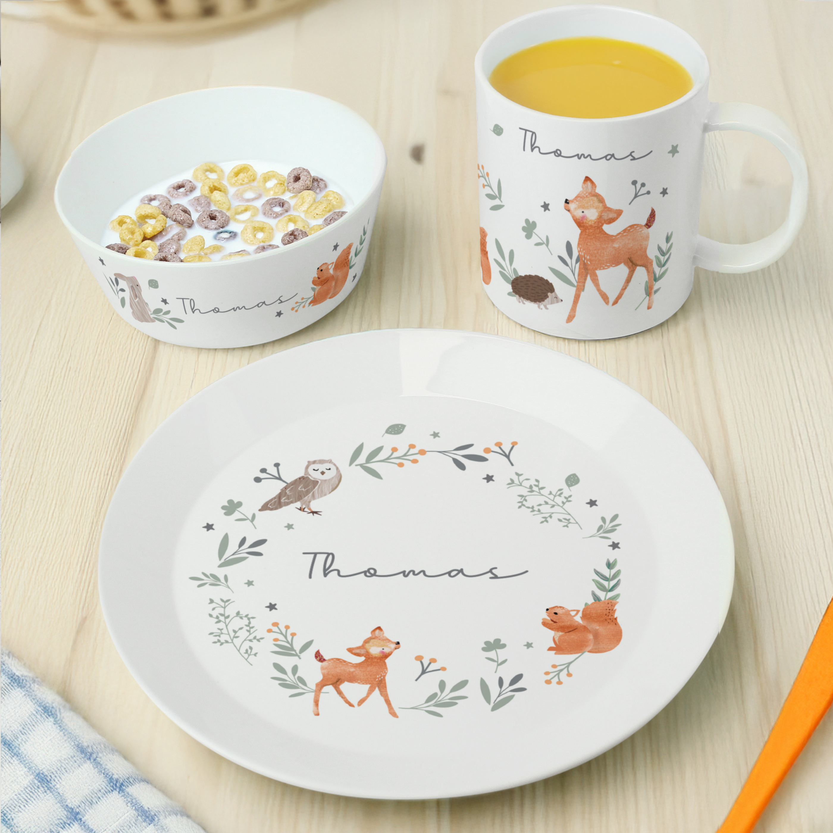 Personalised Woodland Animals Children's Breakfast Set | Custom Name