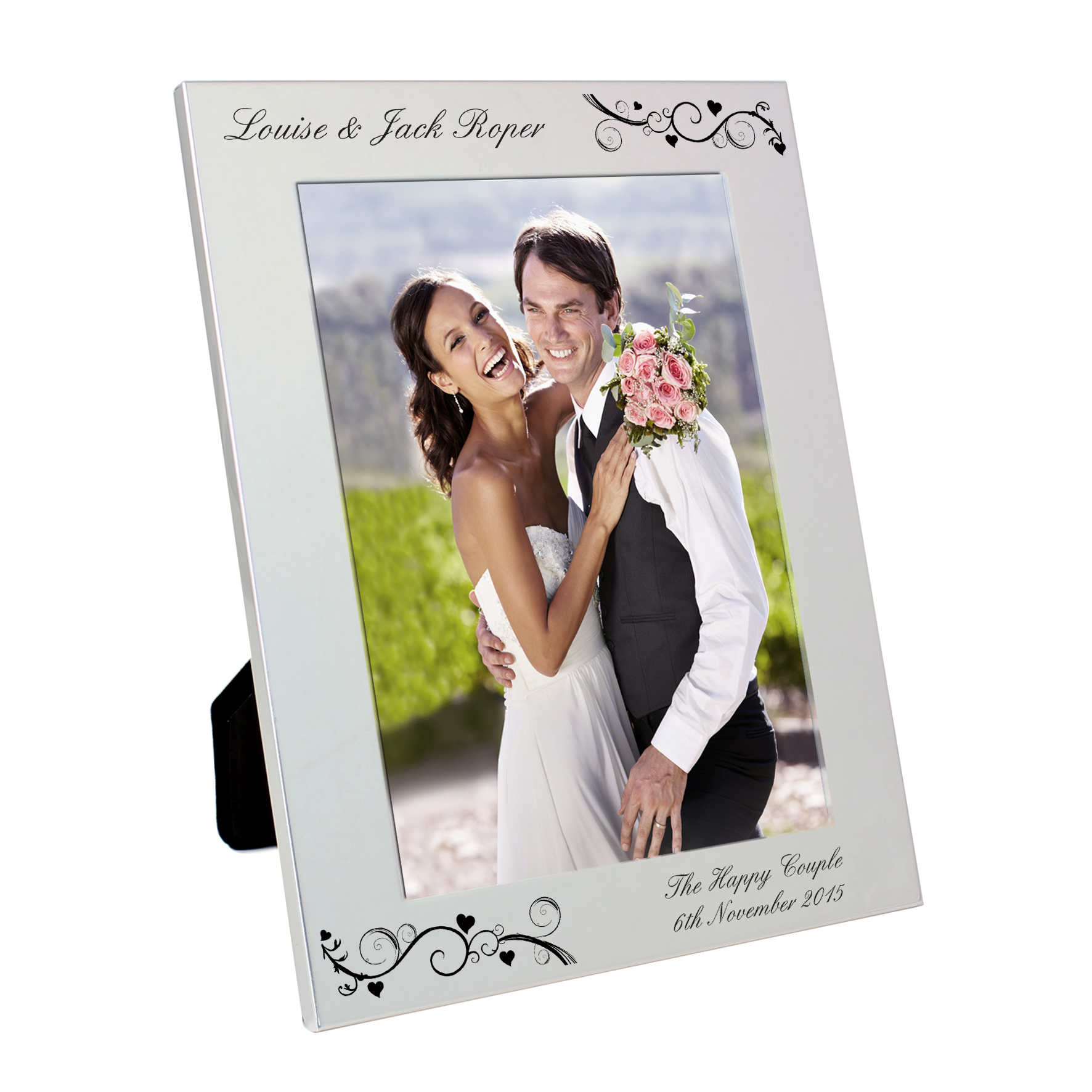 Personalised Silver 5x7 Photo Frame with Black Swirl