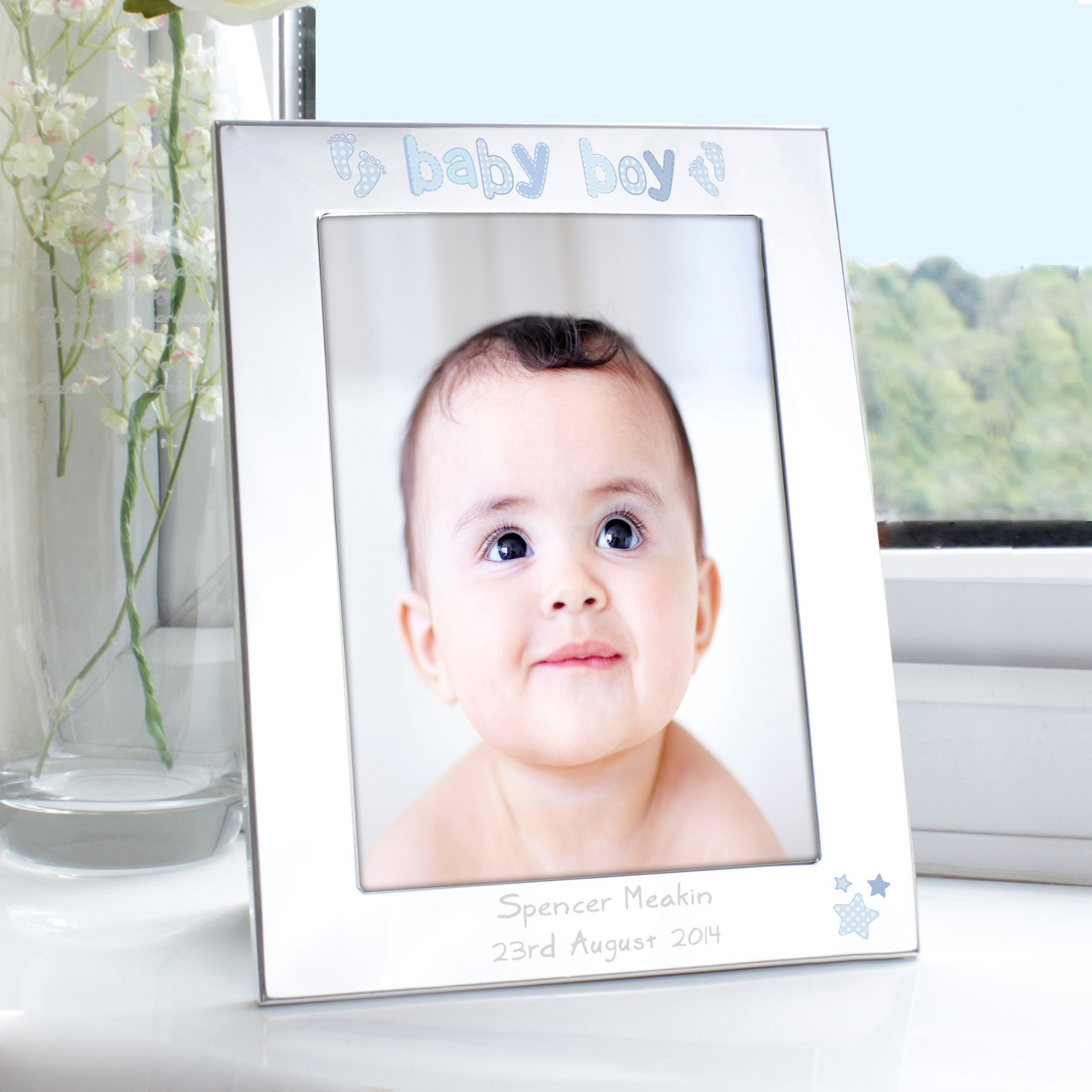 Personalised Silver Baby Boy Photo Frame 5x7