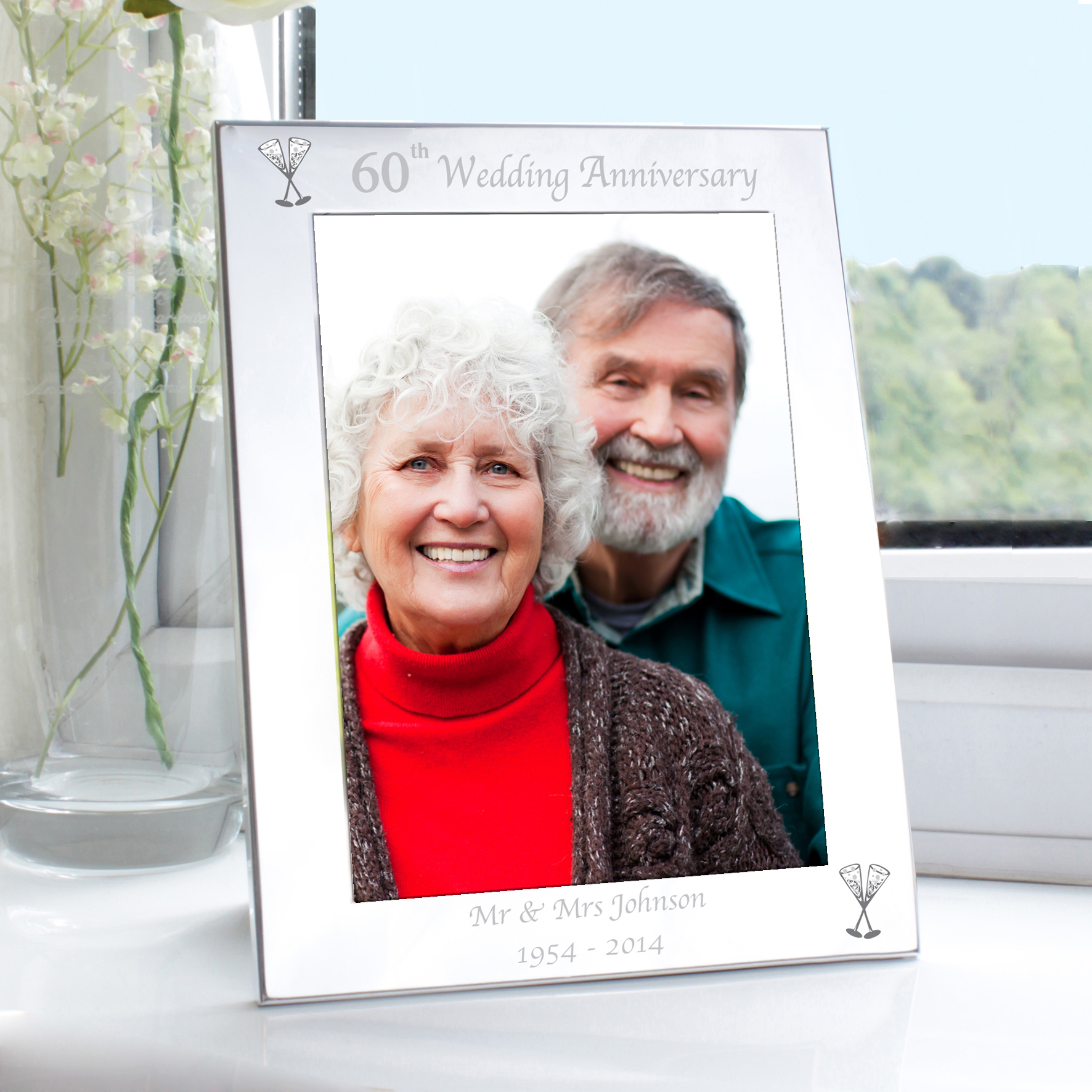 Personalised Silver 60th Wedding Anniversary Photo Frame
