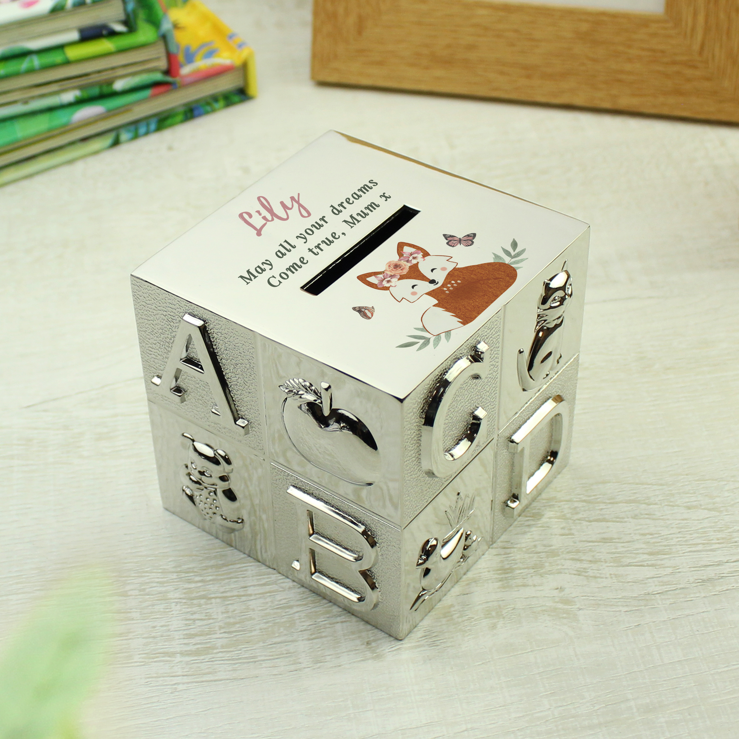 Personalised Woodland Fox ABC Money Box | Custom Ceramic Piggy Bank