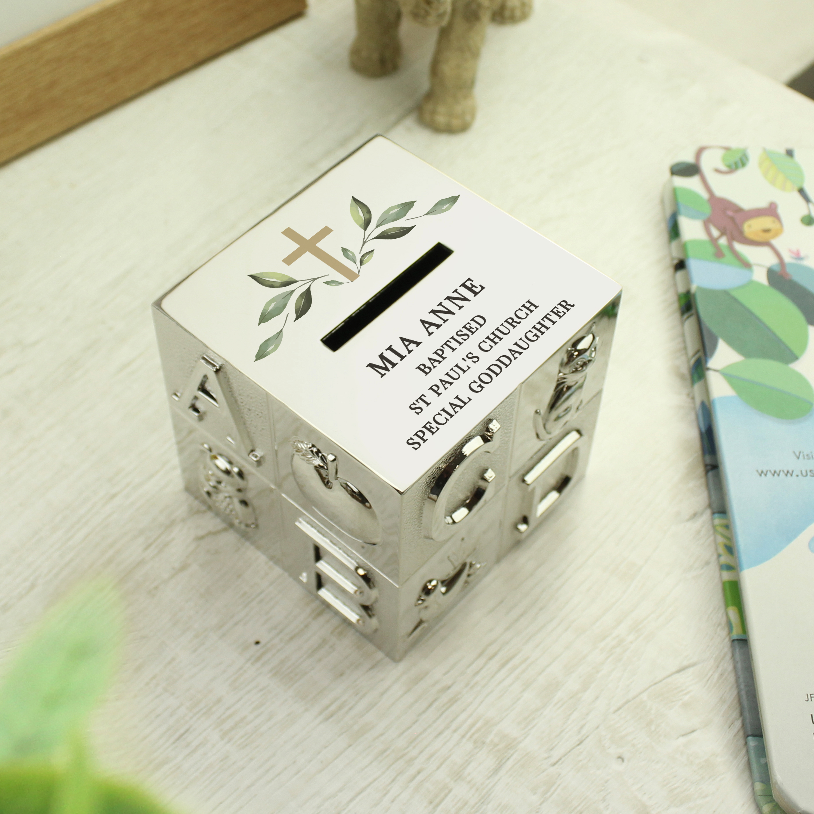 Personalised Christening Cross Money Box | Religious ABC Keepsake