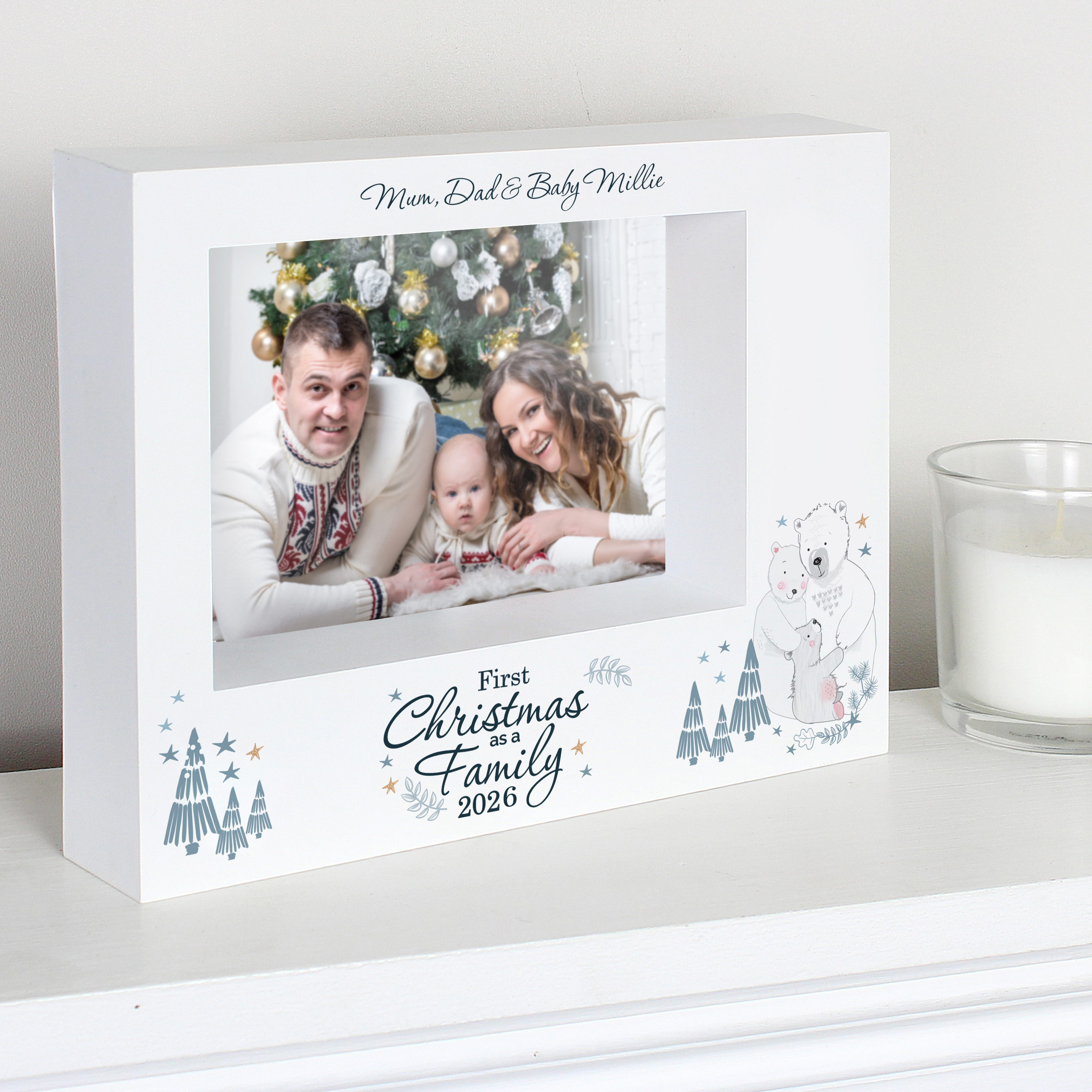 Personalised Polar Bear 'First Christmas as a Family' Photo Frame