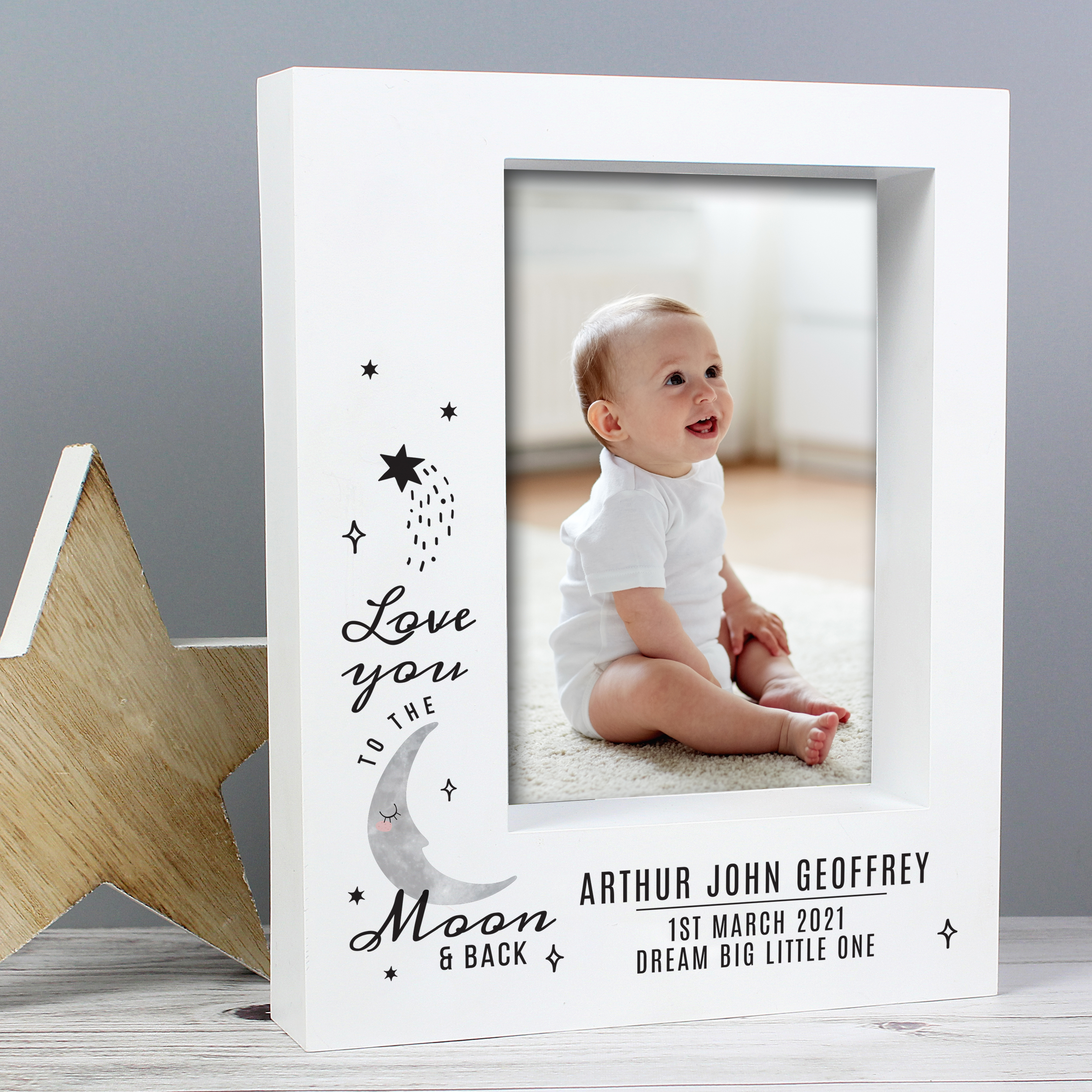 Personalised Baby To The Moon & Back 5x7 Box Photo Frame