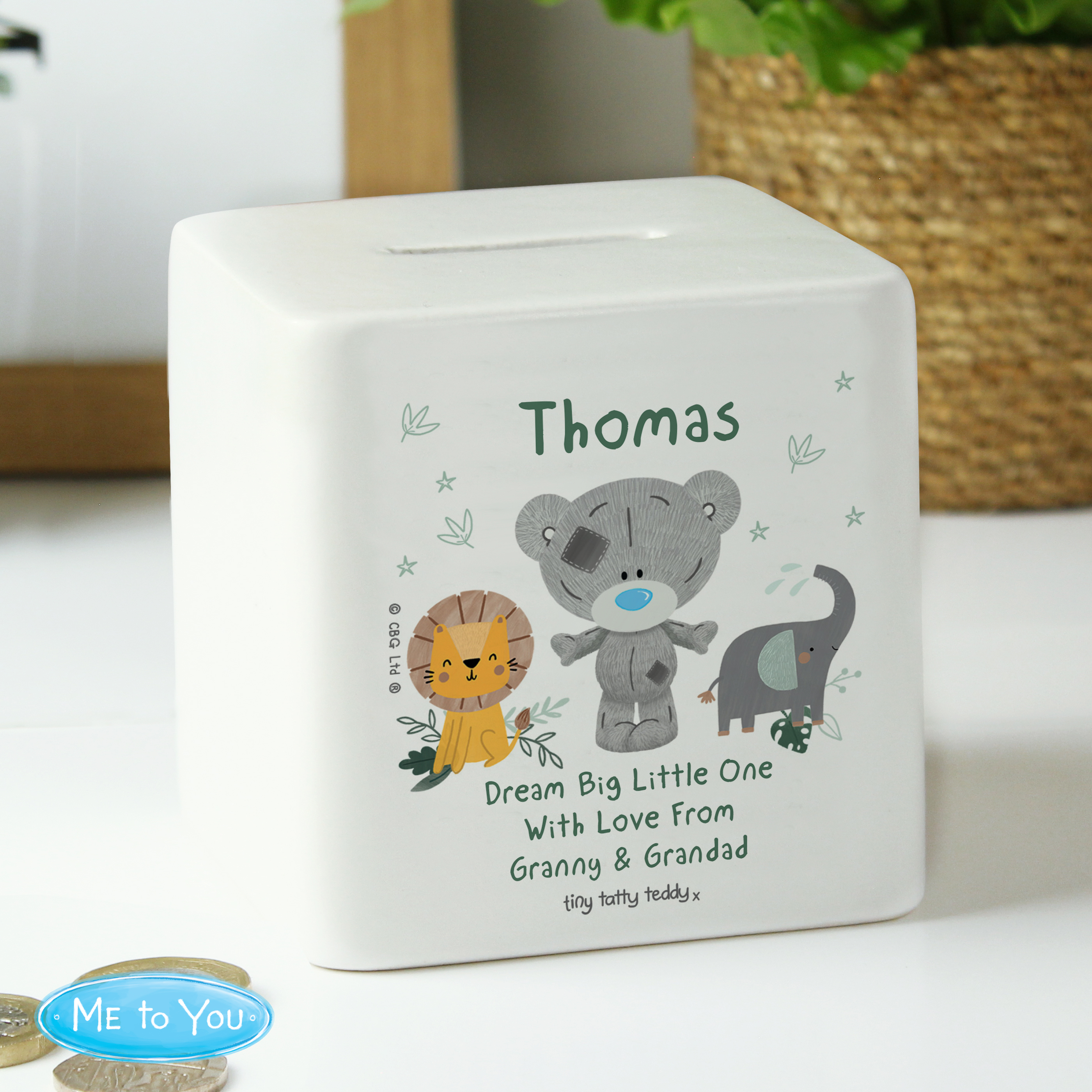 Personalised Jungle Animals Money Box | Ceramic Baby Keepsake
