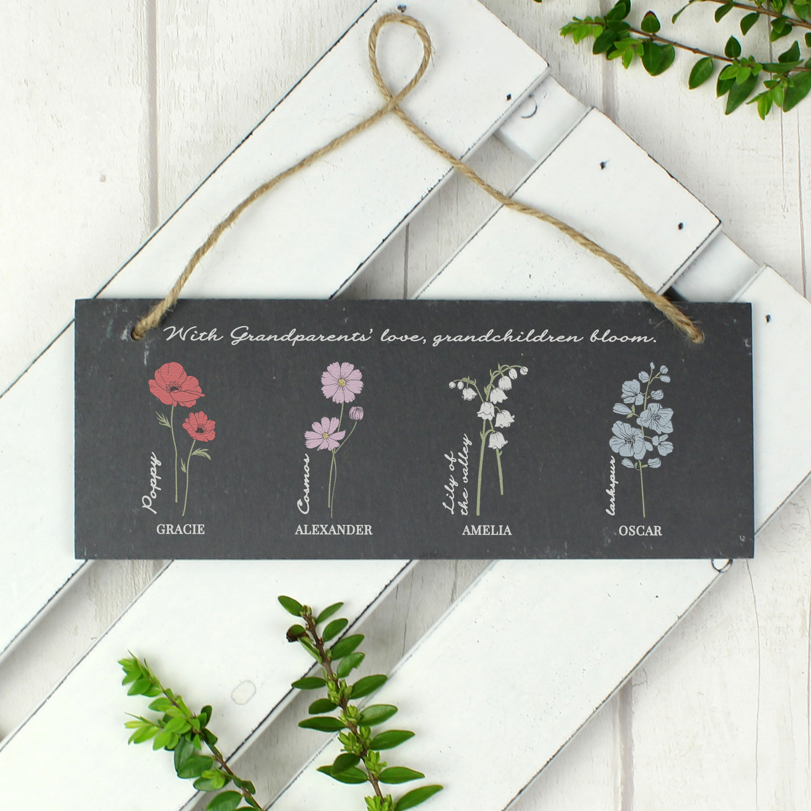 Personalised Flower of the Month Slate Sign | Garden Memorial Plaque