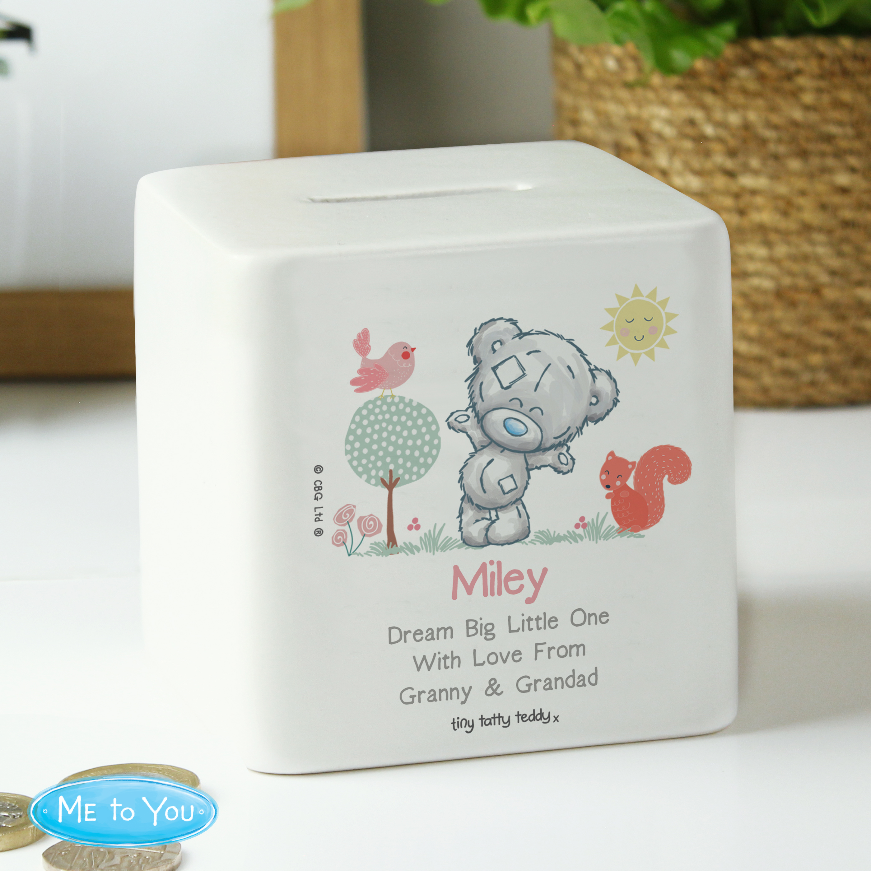 Personalised Teddy Woodland Animal Money Box | Ceramic Keepsake