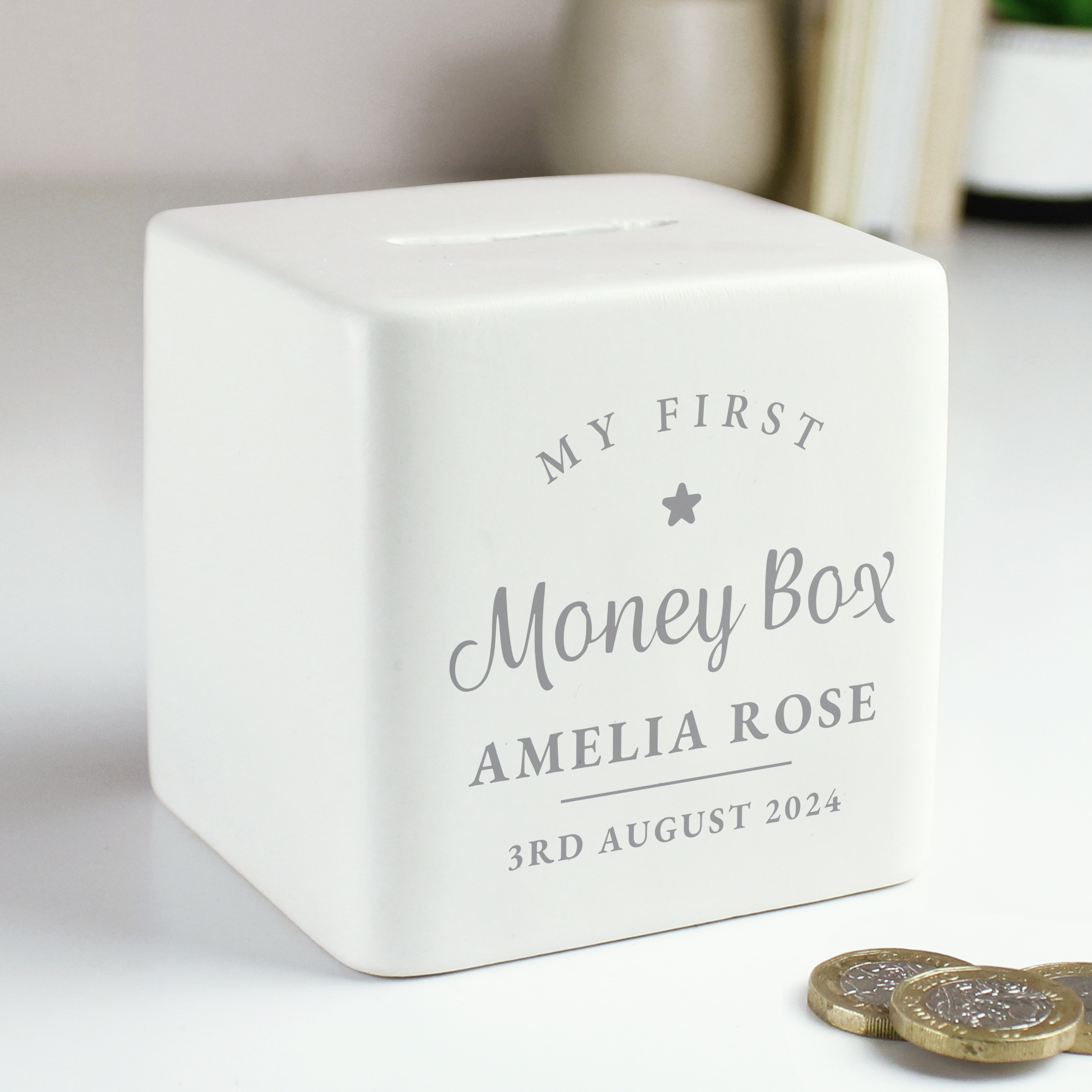 Personalised My First Ceramic Money Box | Square Baby Keepsake