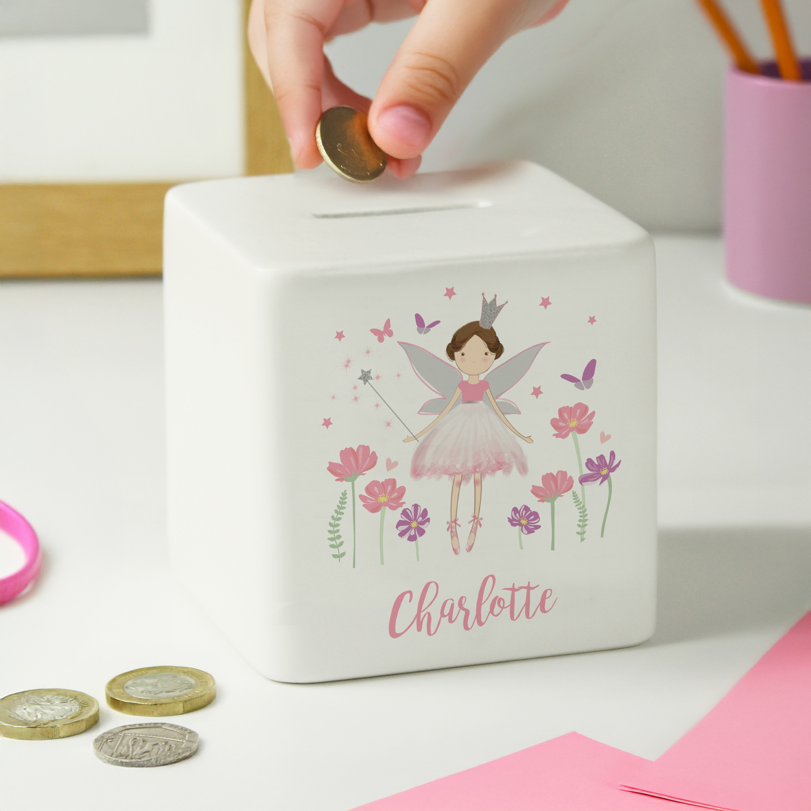Personalised Fairy Princess Ceramic Money Box | Custom Name