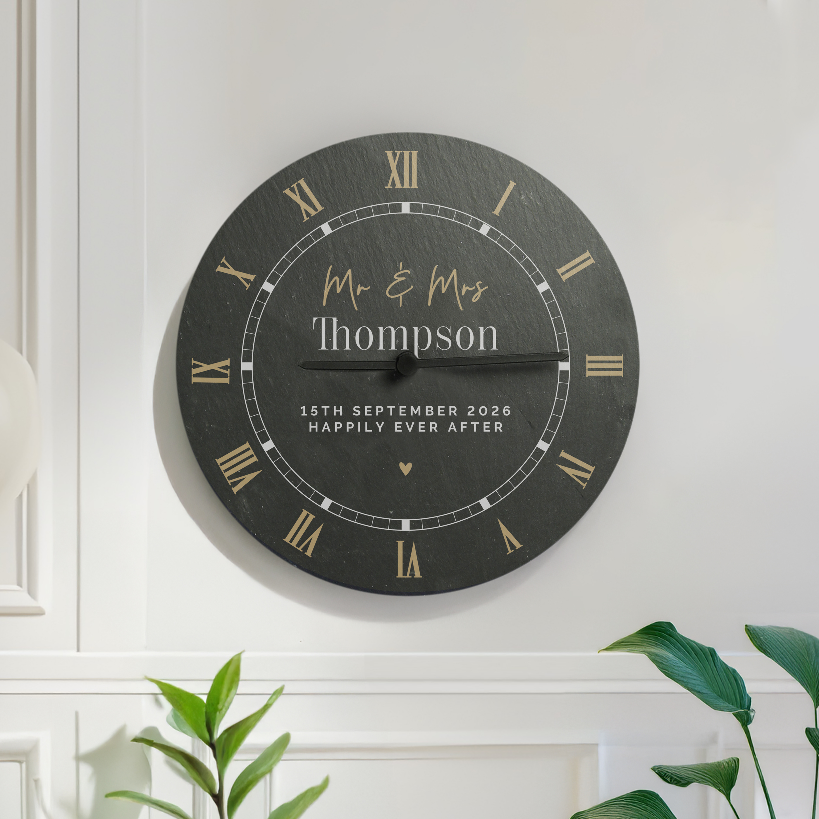 Personalised Black & Gold Slate Clock | Custom Gift
