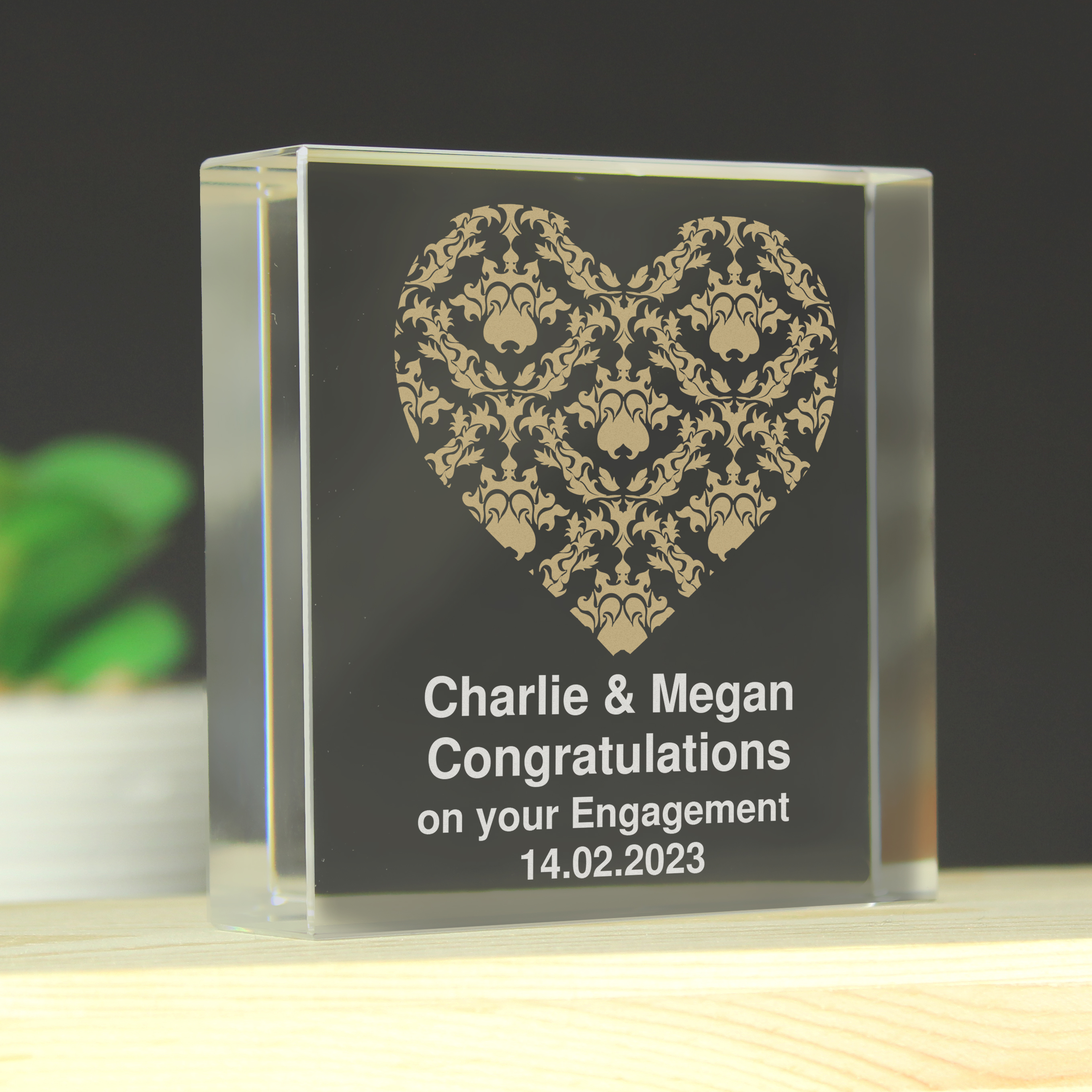 Personalised Gold Damask Heart Crystal Token | Unique Gift