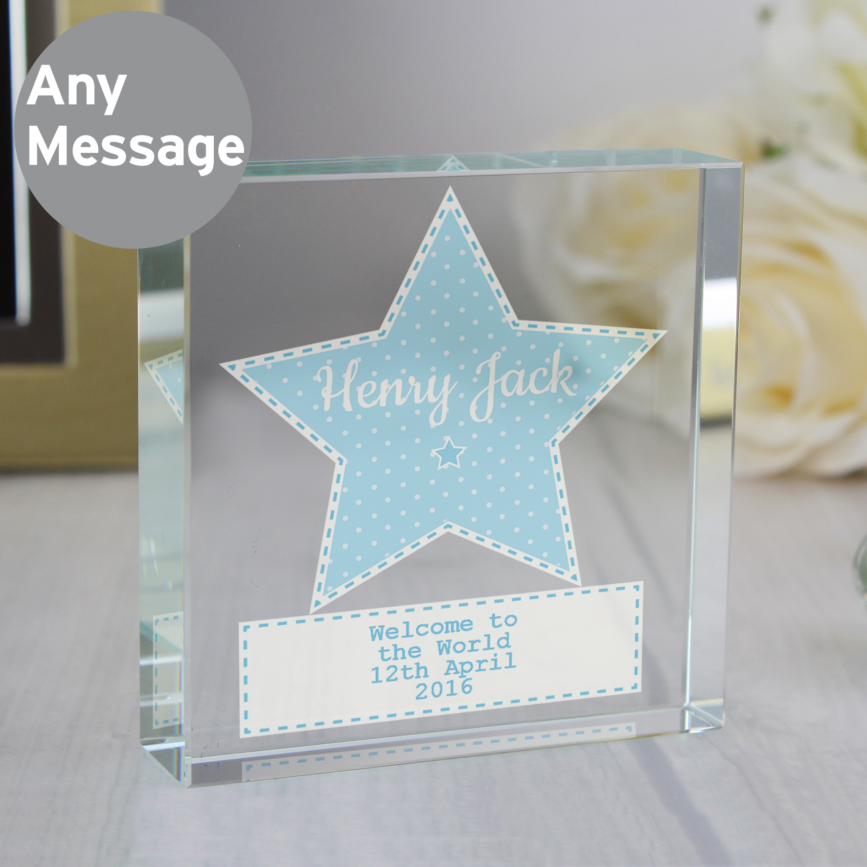 Personalised Stitch & Dot Baby Boy Crystal Token