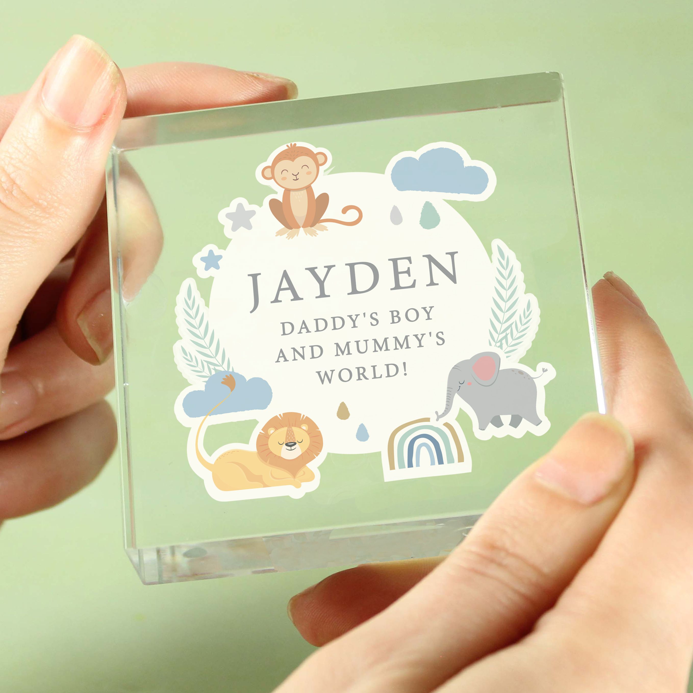 Personalised Safari Animals Crystal Token | Baby Keepsake Gift