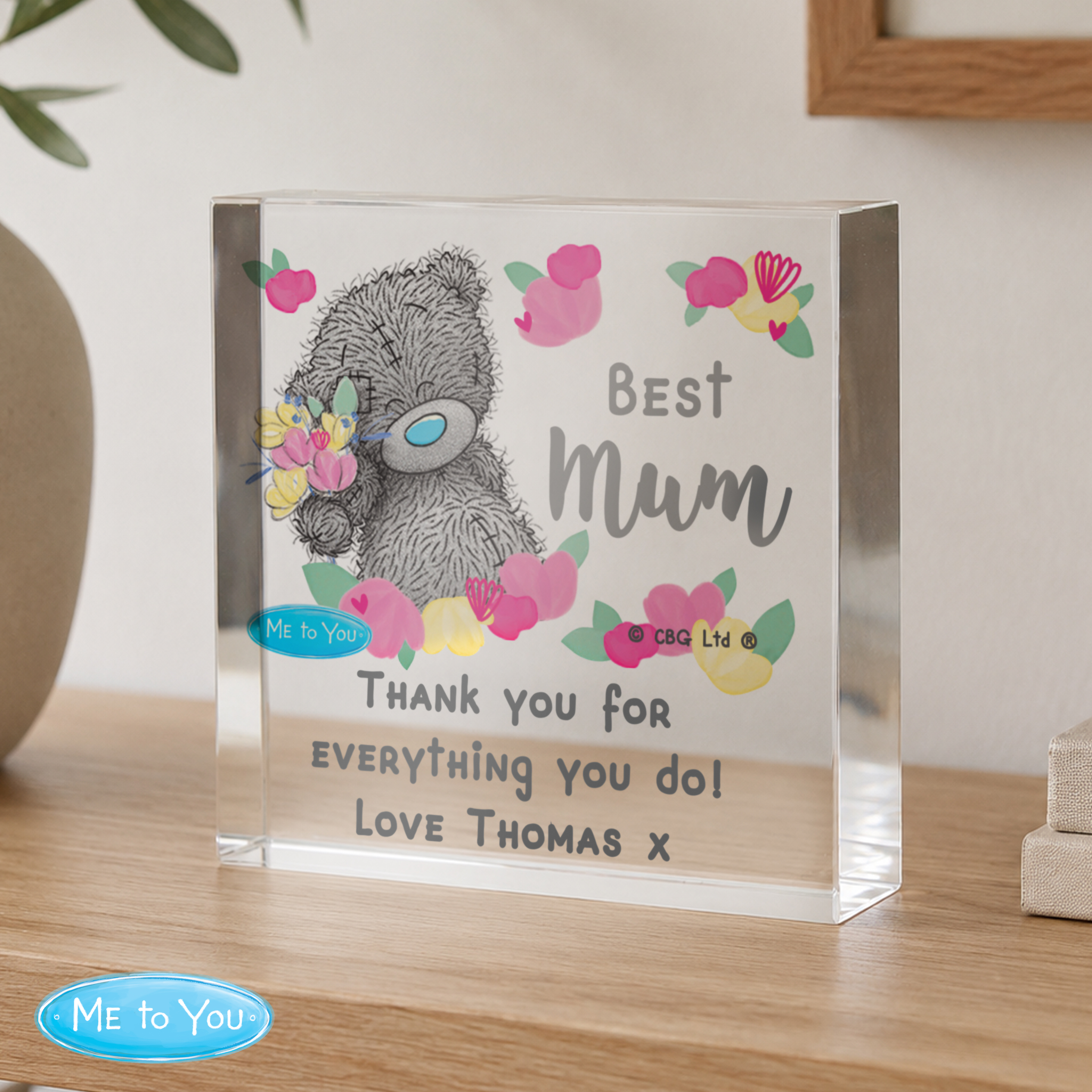 Personalised Crystal Token for Mum | Glass Keepsake with Teddy Design
