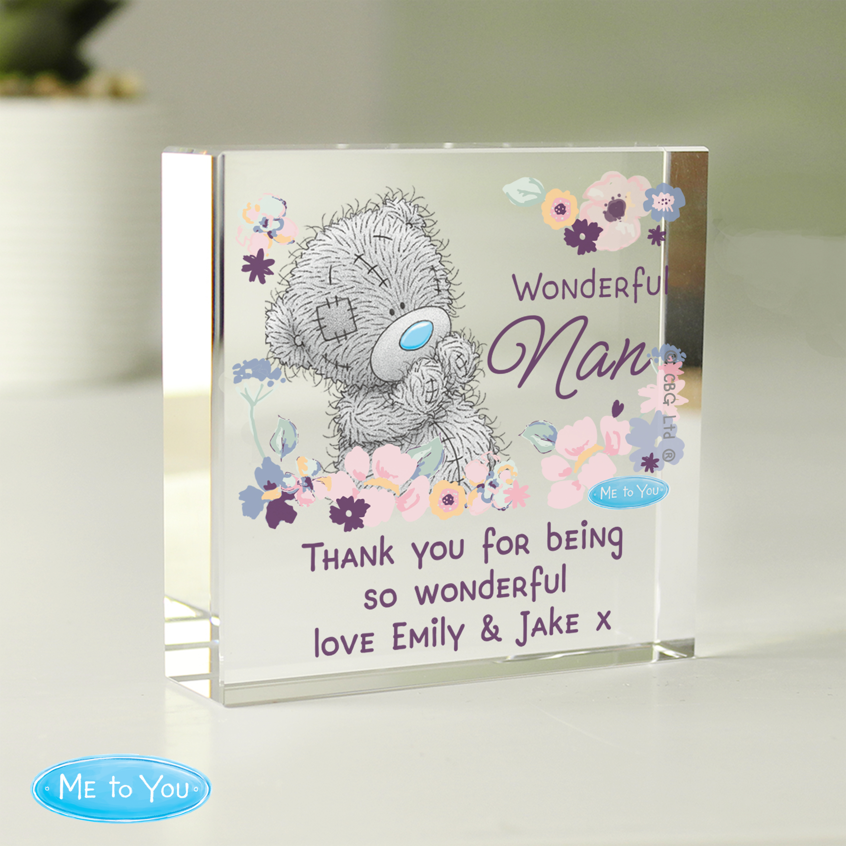 Personalised Crystal Token for Nan | Glass Keepsake with Teddy Design