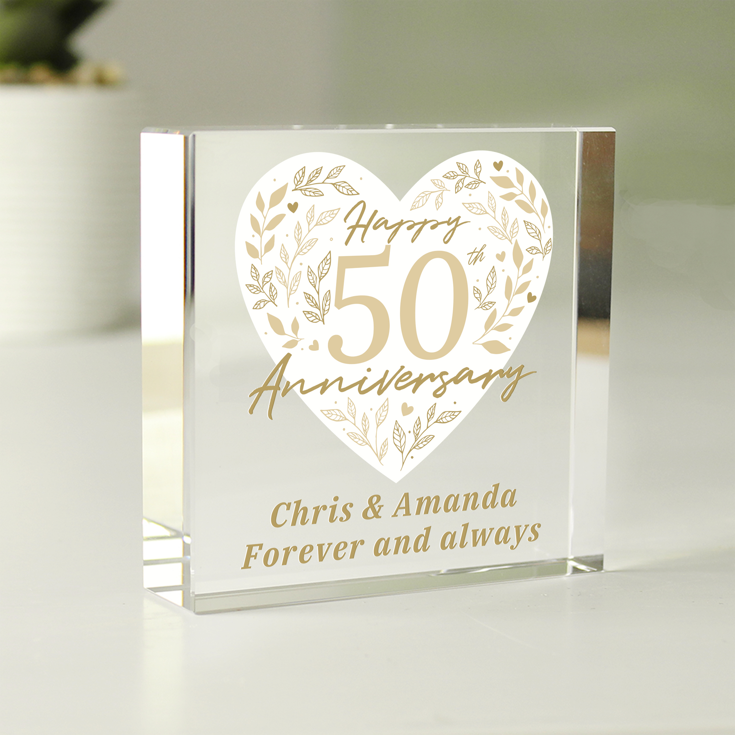 Personalised 50th Anniversary Crystal Token | Golden Wedding Keepsake