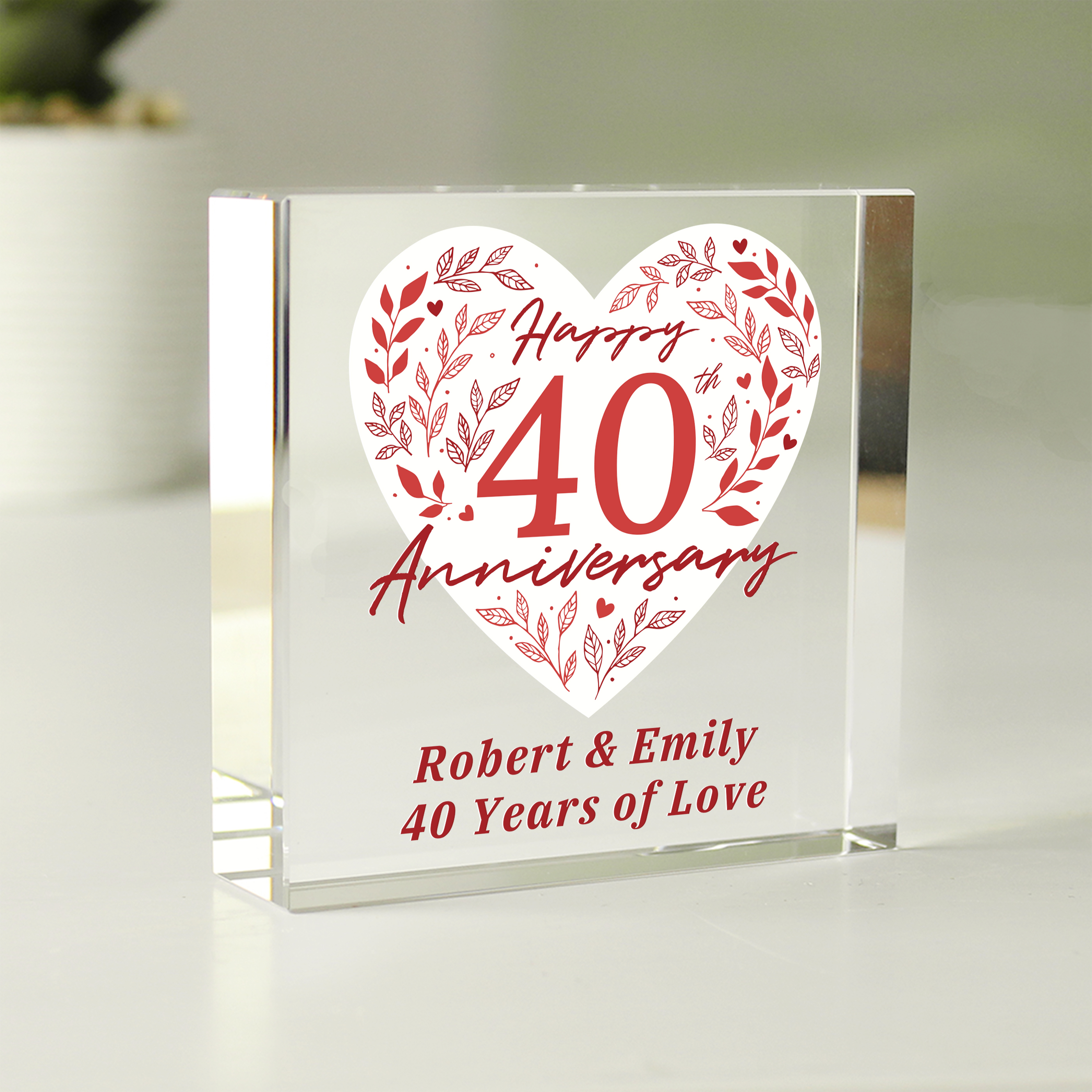 Personalised Ruby Anniversary Crystal Token | 40th Wedding Keepsake