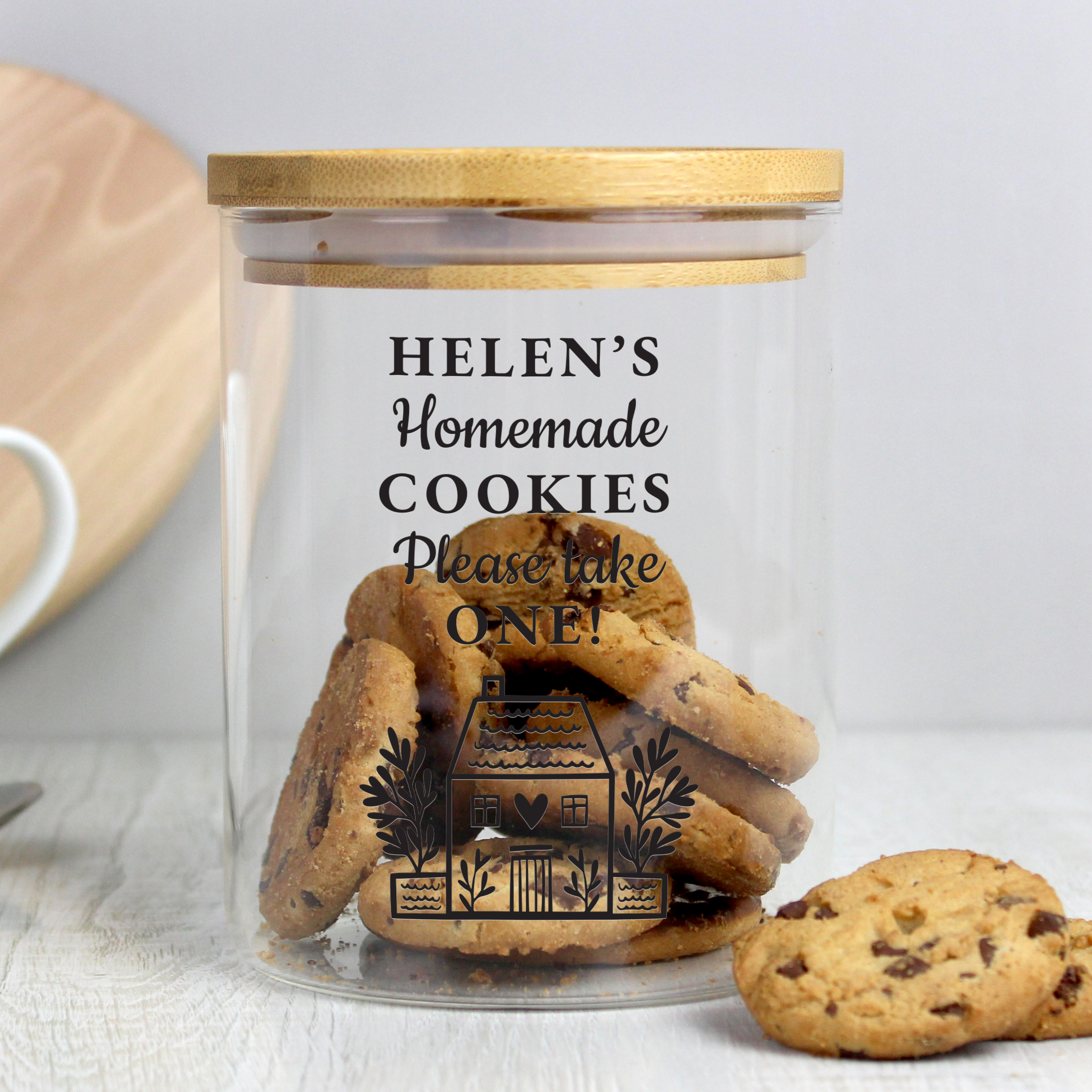 Personalised Glass Storage Jar with Bamboo Lid - Home Design