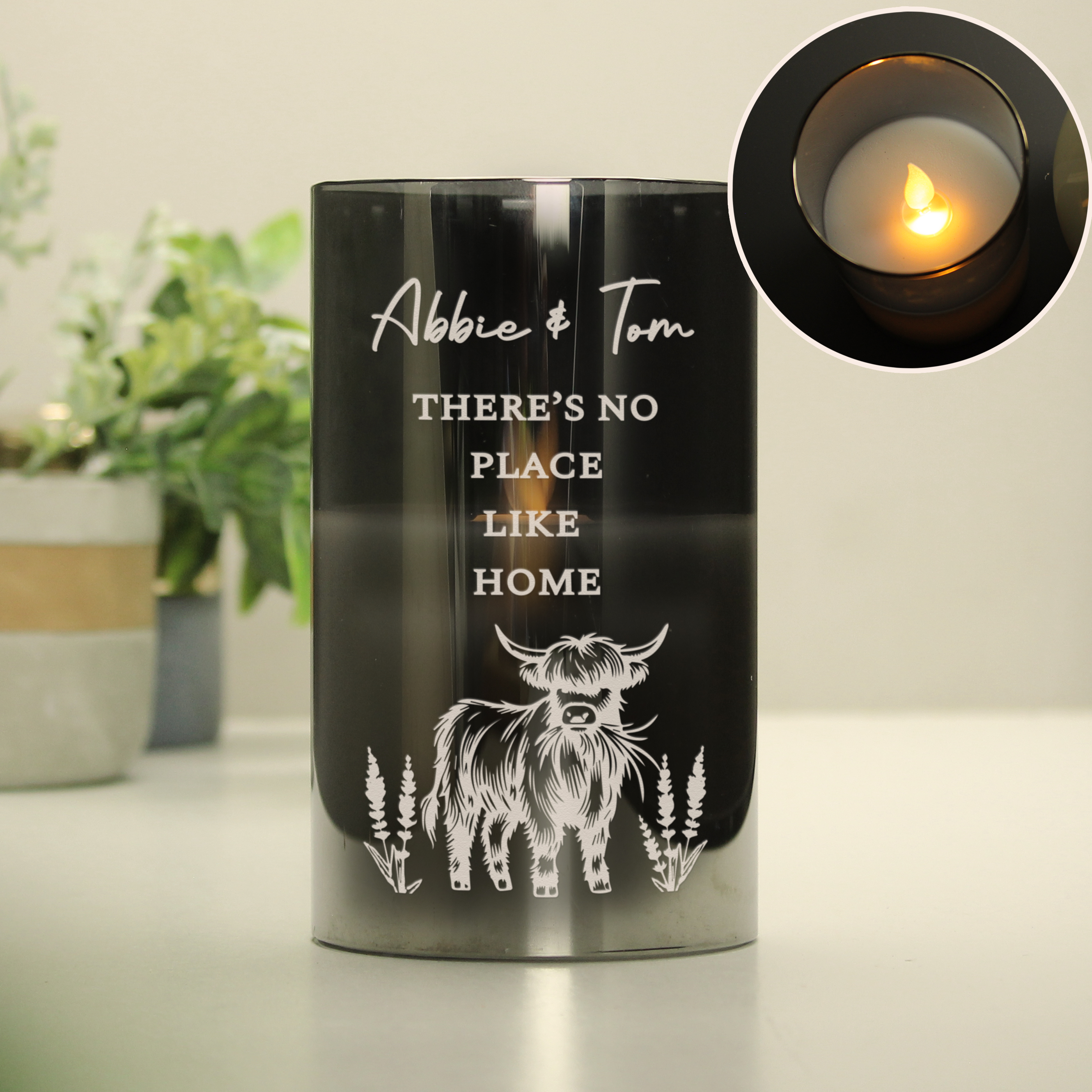 Personalised Highland Cow LED Candle | Custom Glass Light